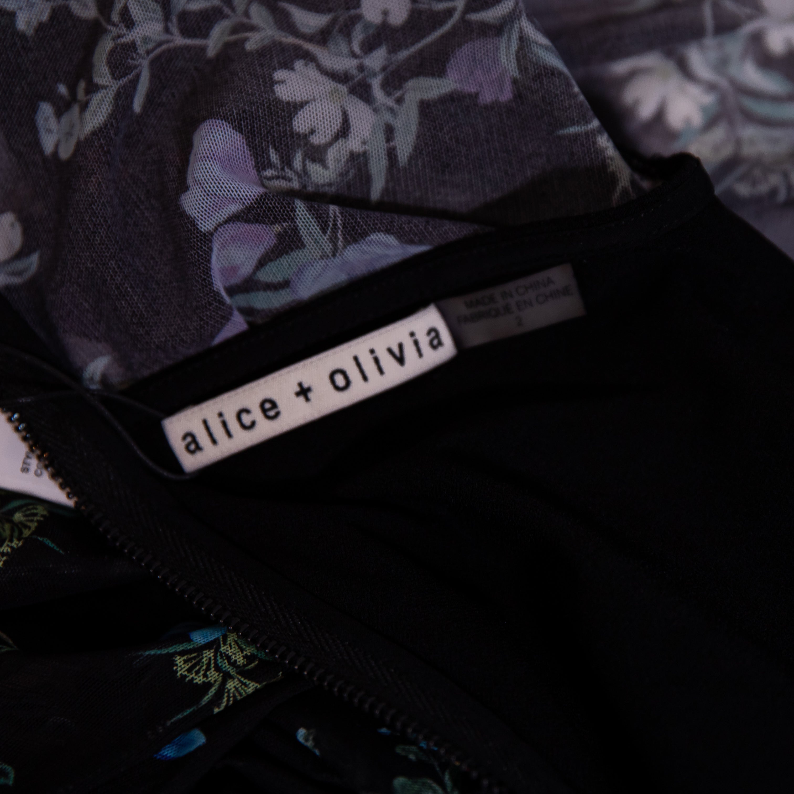NEW Alice And Olivia Delora Turtleneck Long Sleeve Mesh Beautiful Blooms Dress 2