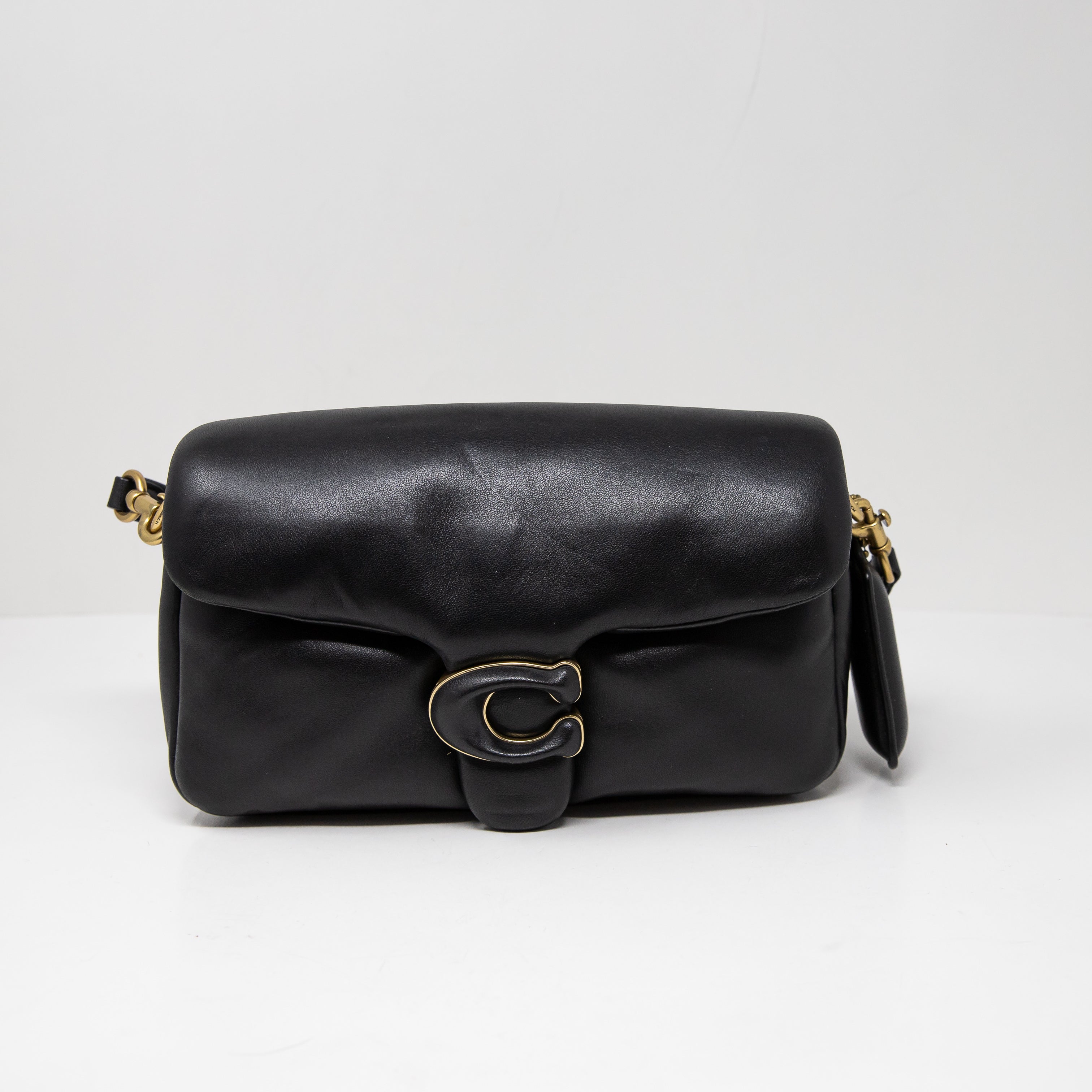 Coach Pillow Tabby Puffy Genuine Leather Top Handle Shoulder Purse Bag Black