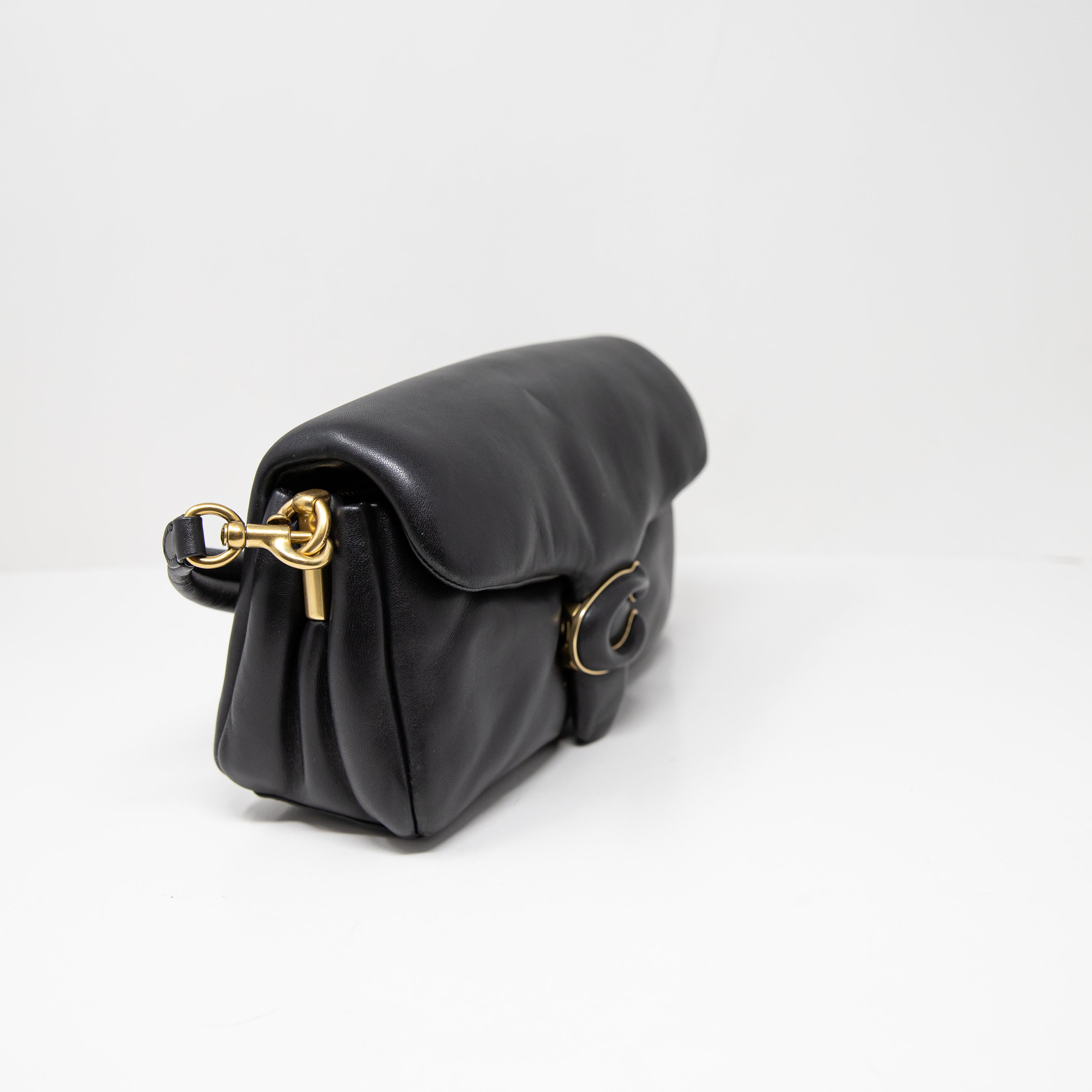 Coach Pillow Tabby Puffy Genuine Leather Top Handle Shoulder Purse Bag Black