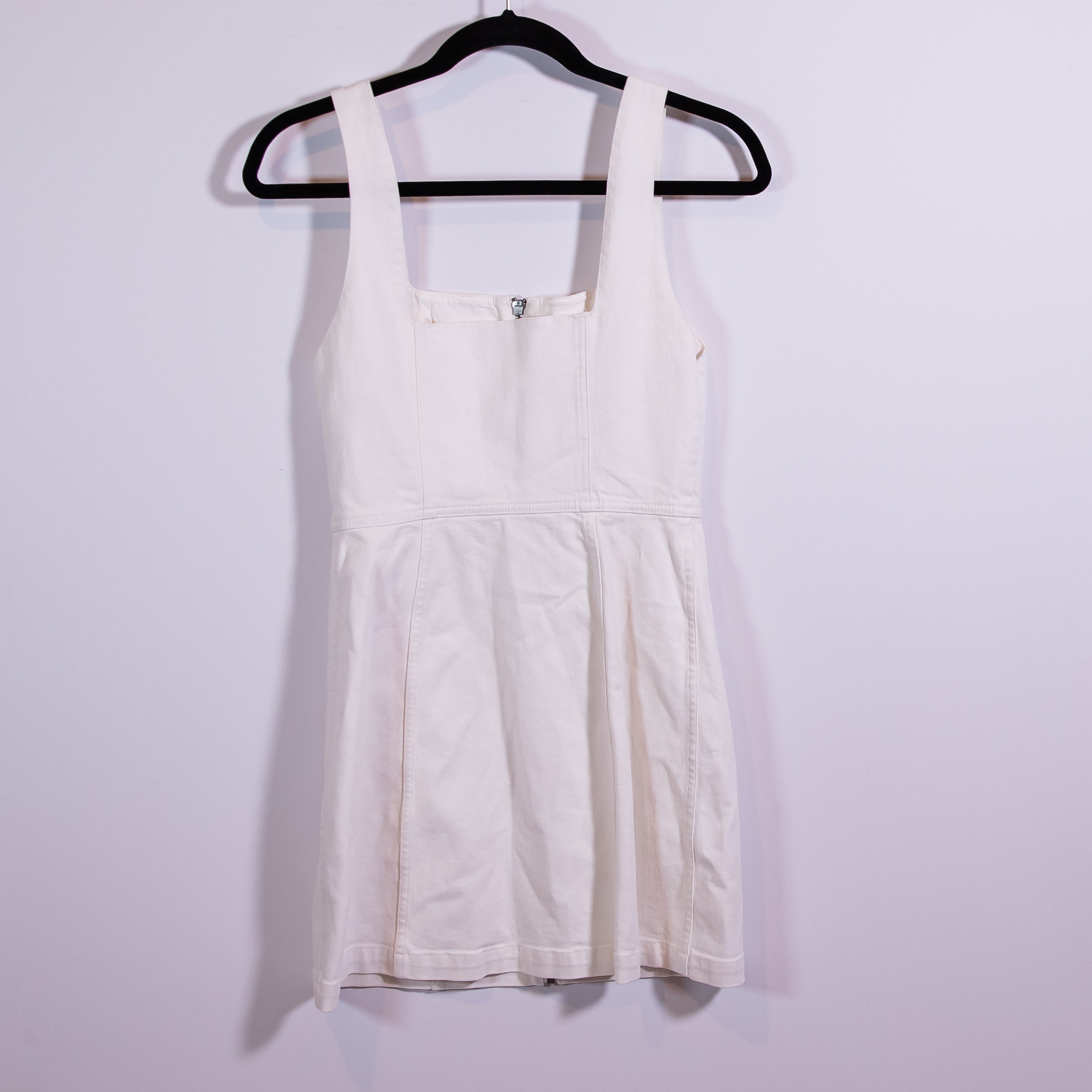 Alice + Olivia Thersa Zip Front Cotton Stretch Denim Tank Mini Dress White 2