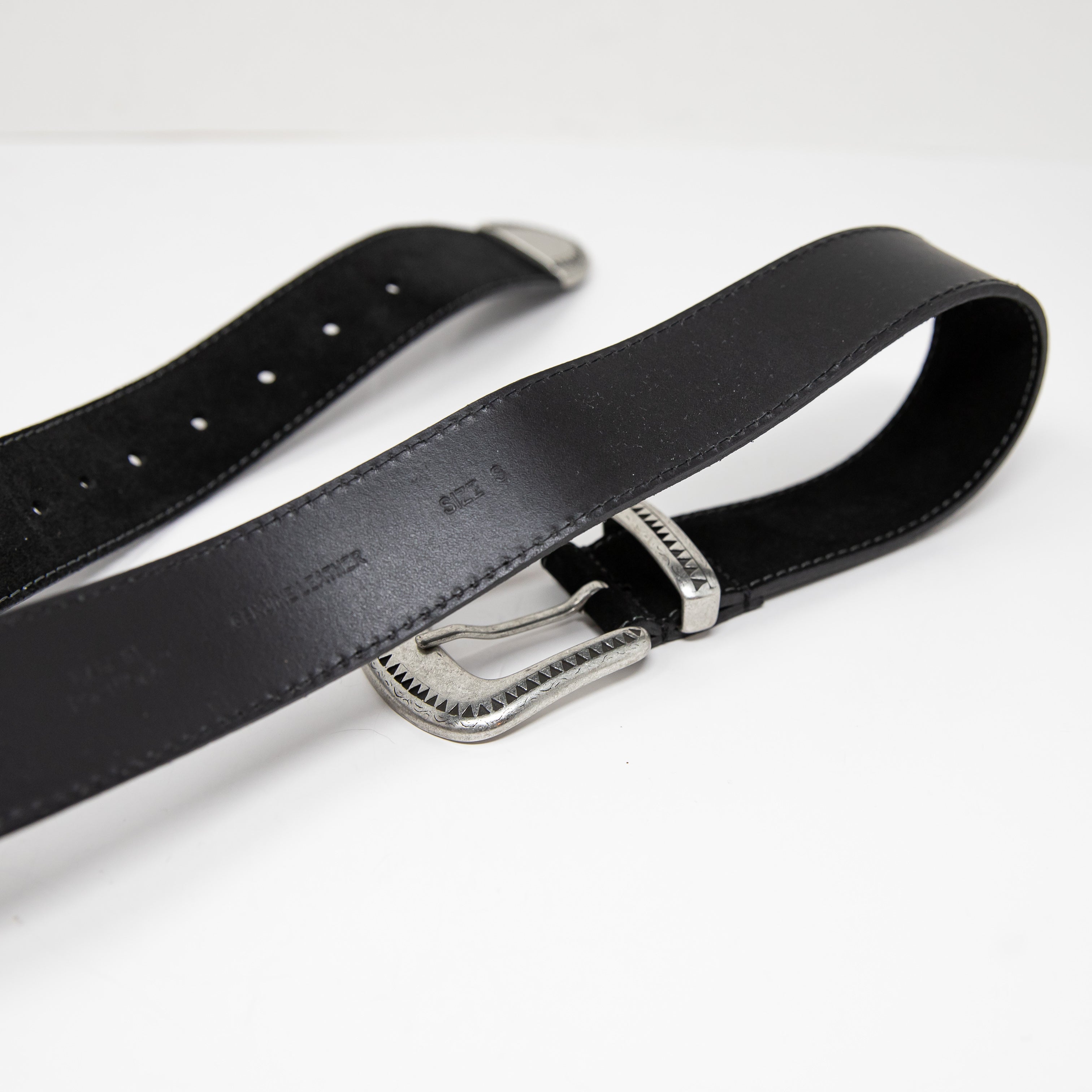 Overland Dillon Genuine Suede Leather Belt Black Silver Hardware Small