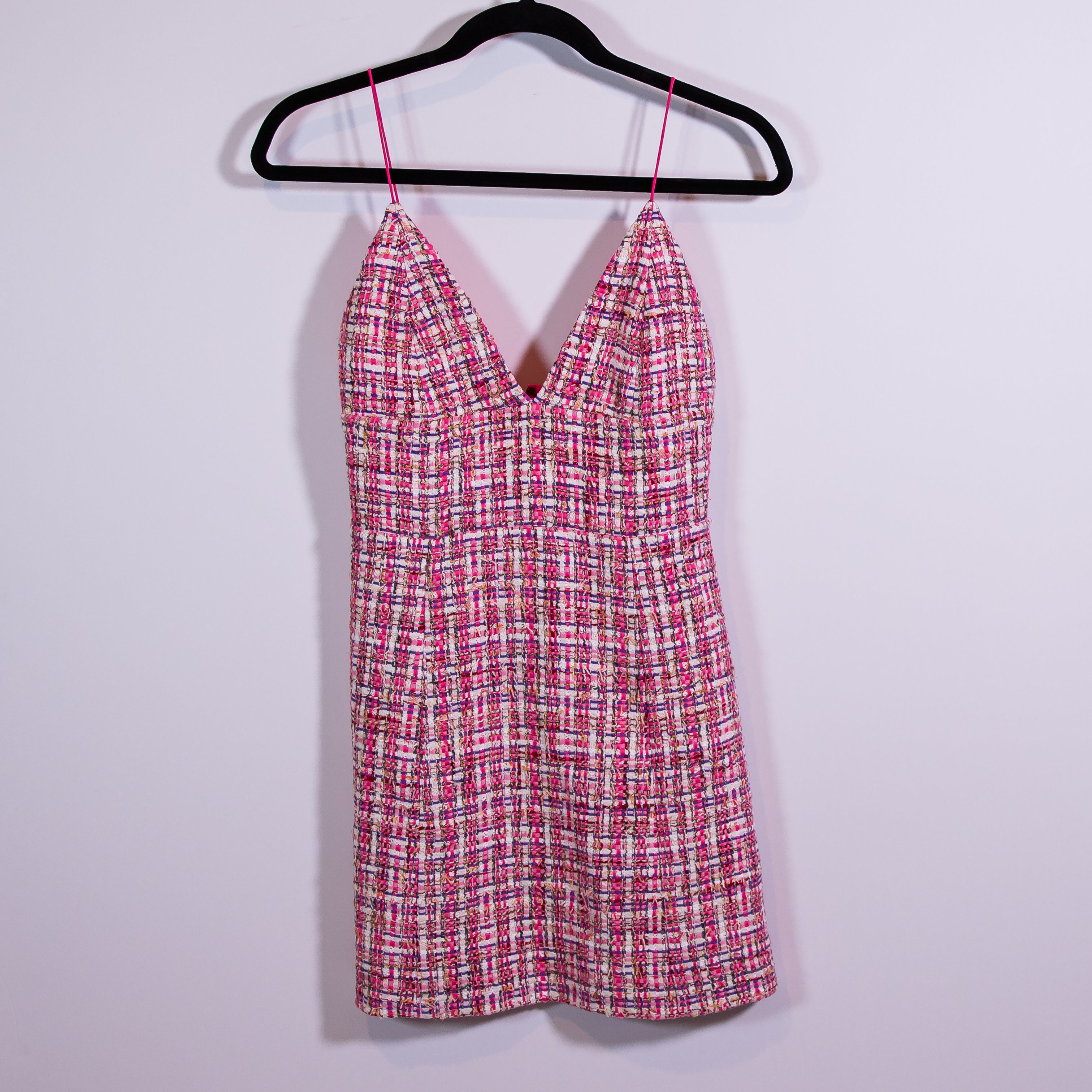 Alice And Olivia Carli Spaghetti Strap Cotton Tweed Boucle Candy White Dress 2