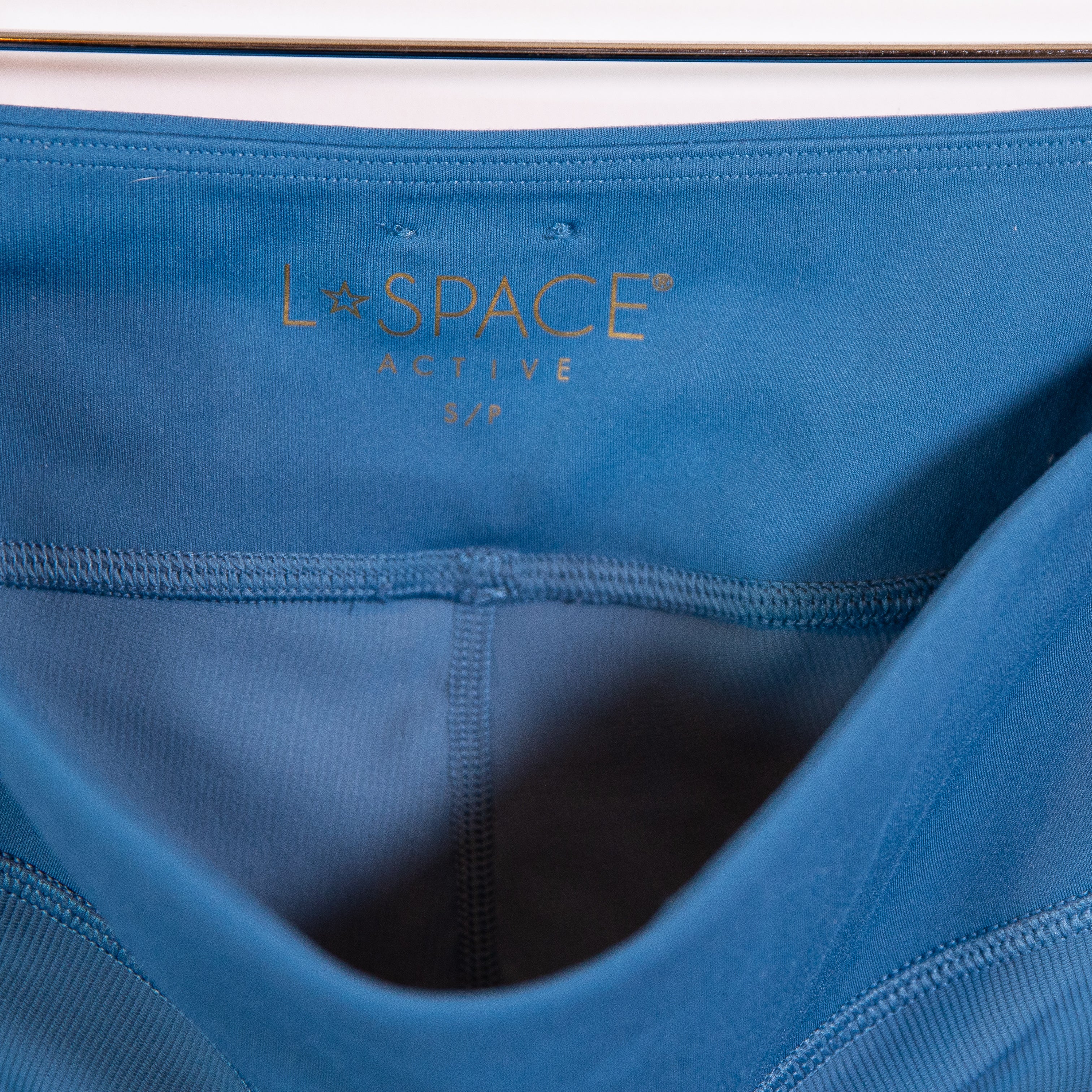 L* Space Active Women's High Waisted Ribbed Athletic Biker Shorts Blue Small