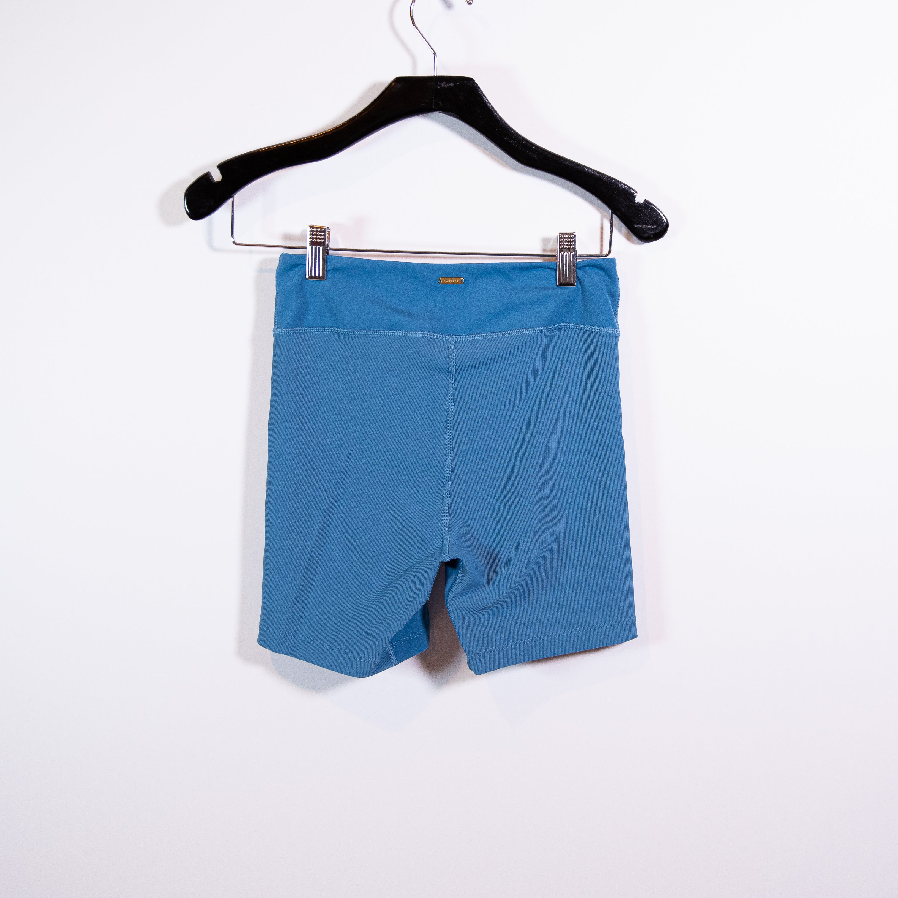 L* Space Active Women's High Waisted Ribbed Athletic Biker Shorts Blue Small