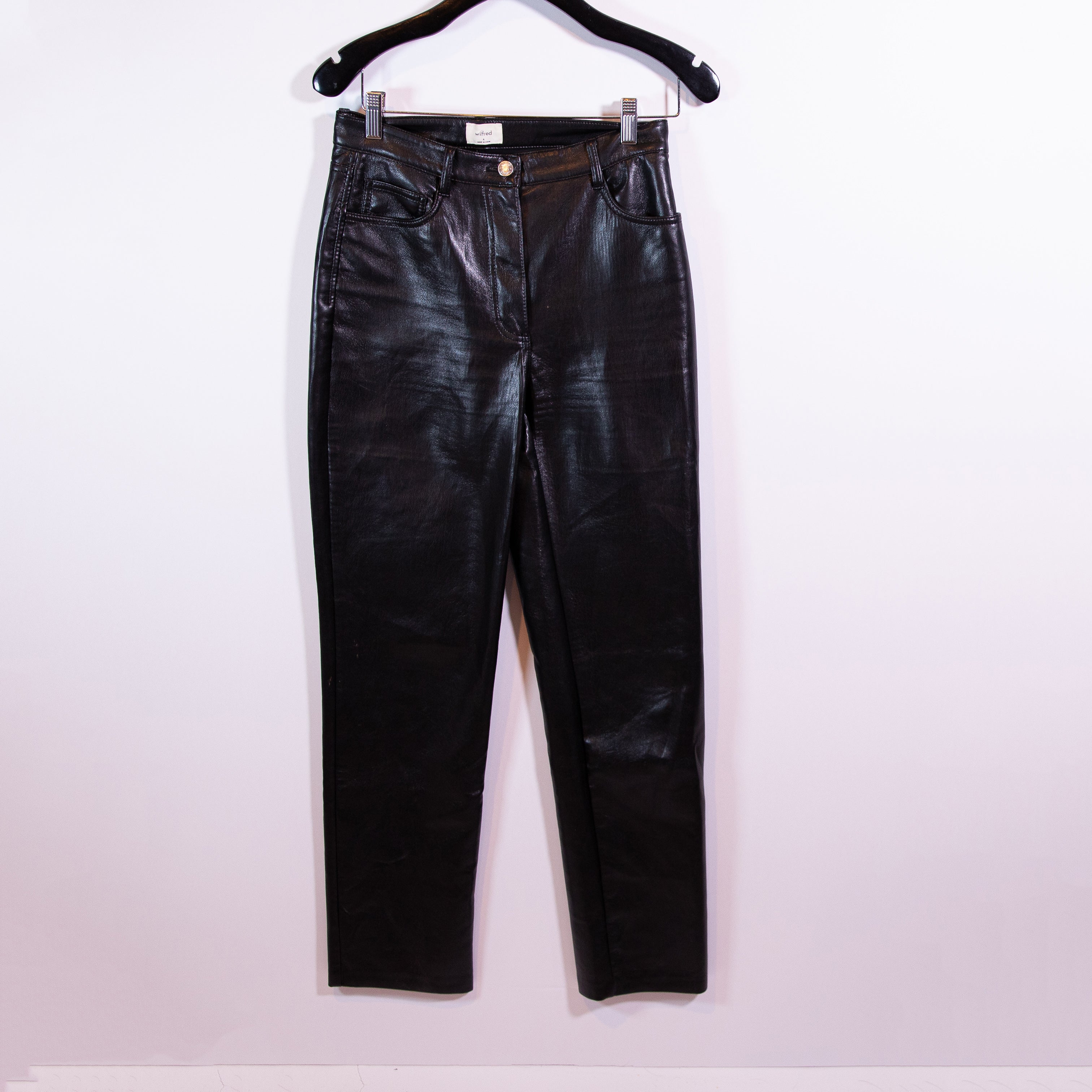 Wilfred Aritzia The Melina Faux Vegan Leather Straight Leg High Waisted Pants 4