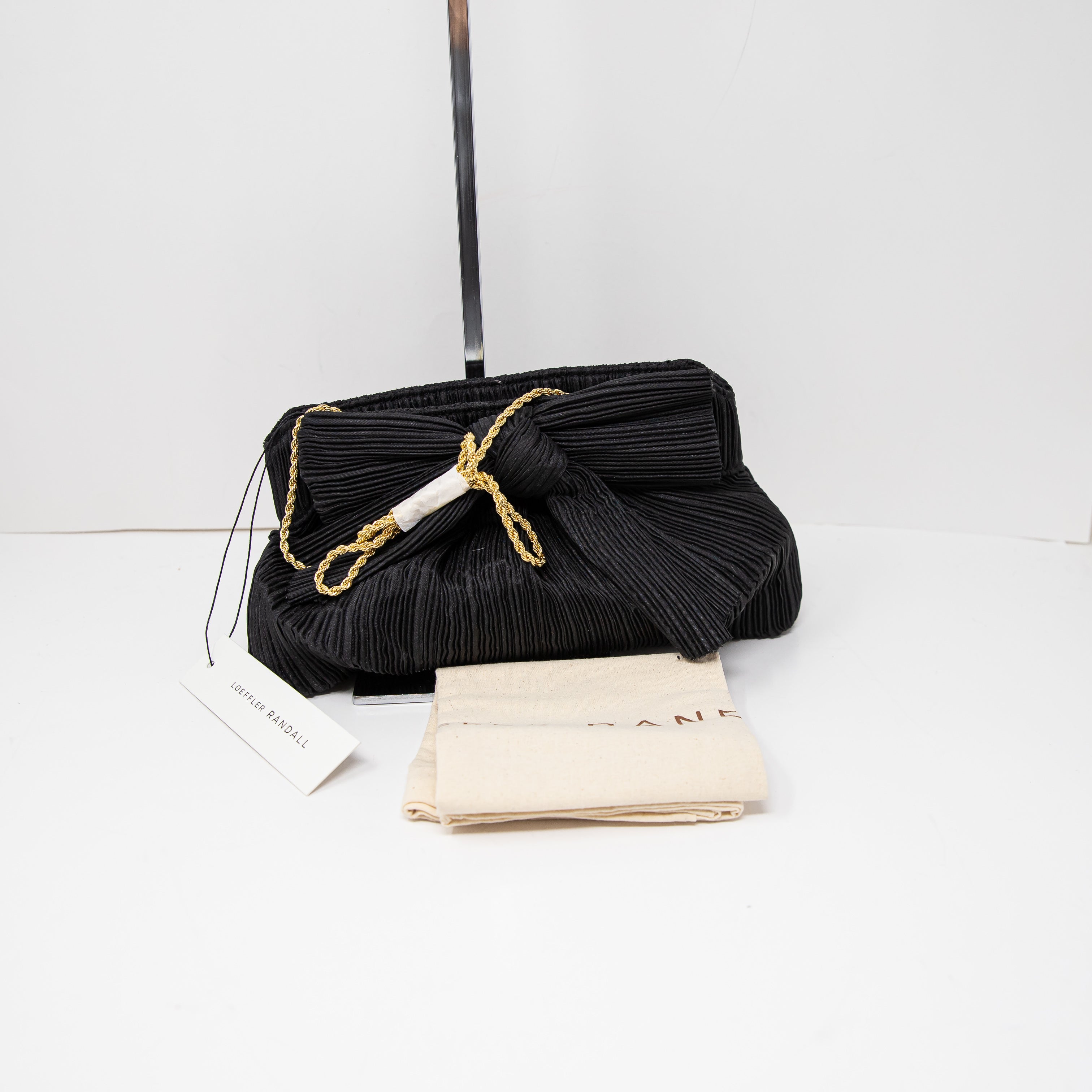 NEW Loeffler Randall Rayne Black Bow Pleated Convertible Shoulder Purse Clutch