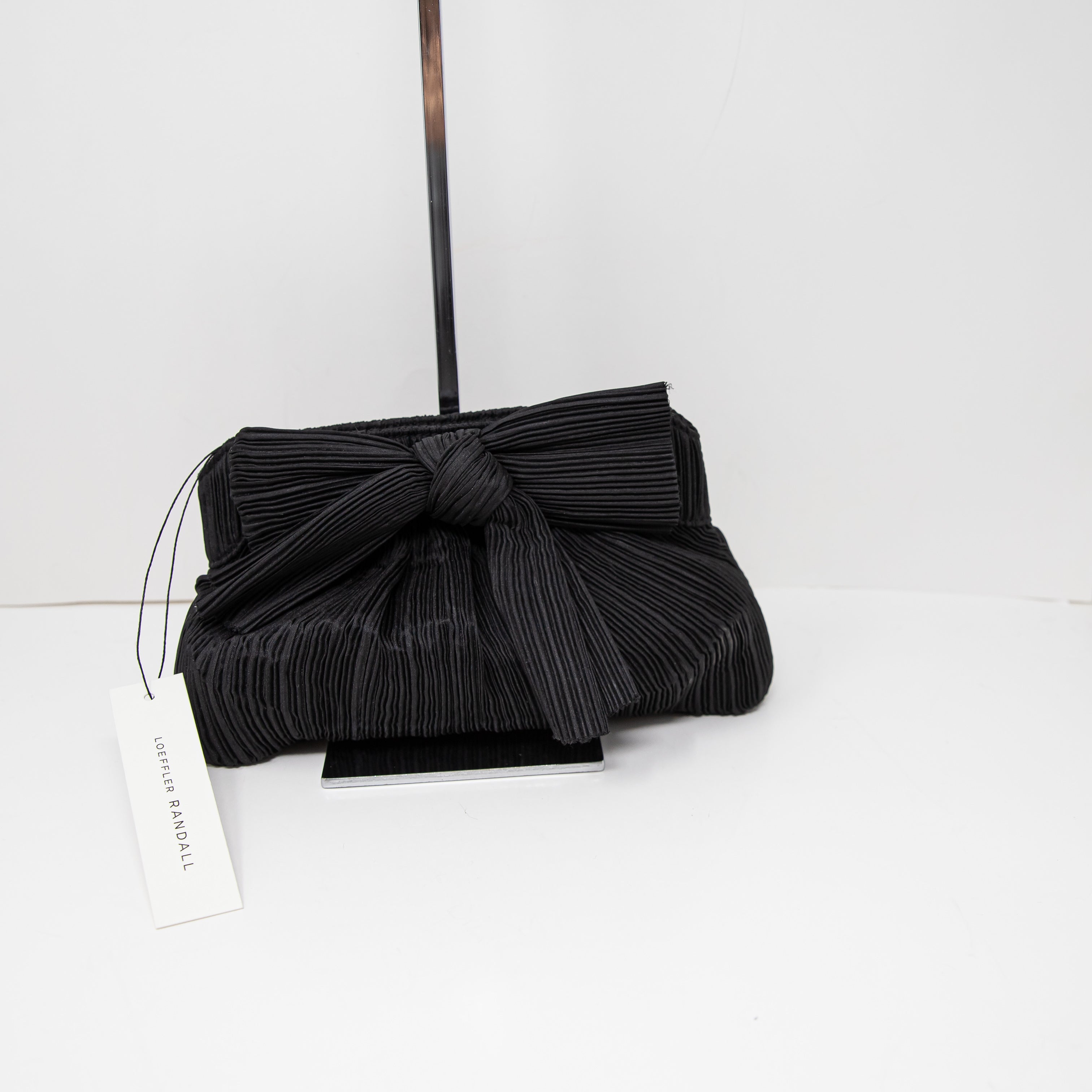 NEW Loeffler Randall Rayne Black Bow Pleated Convertible Shoulder Purse Clutch