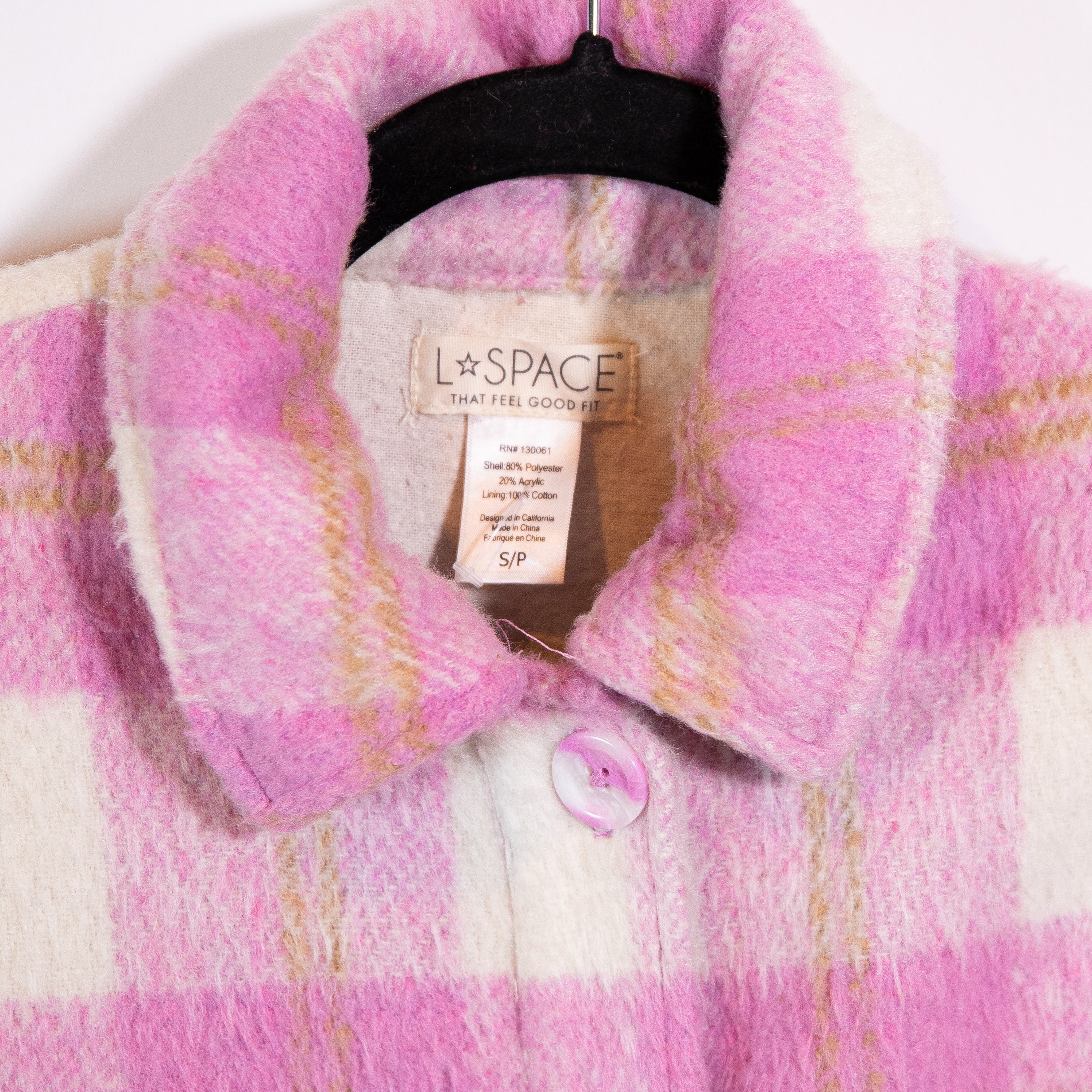 L*Space Seaside Fuzzy Knit Lilac Cream Plaid Check Print Shacket Jacket Small