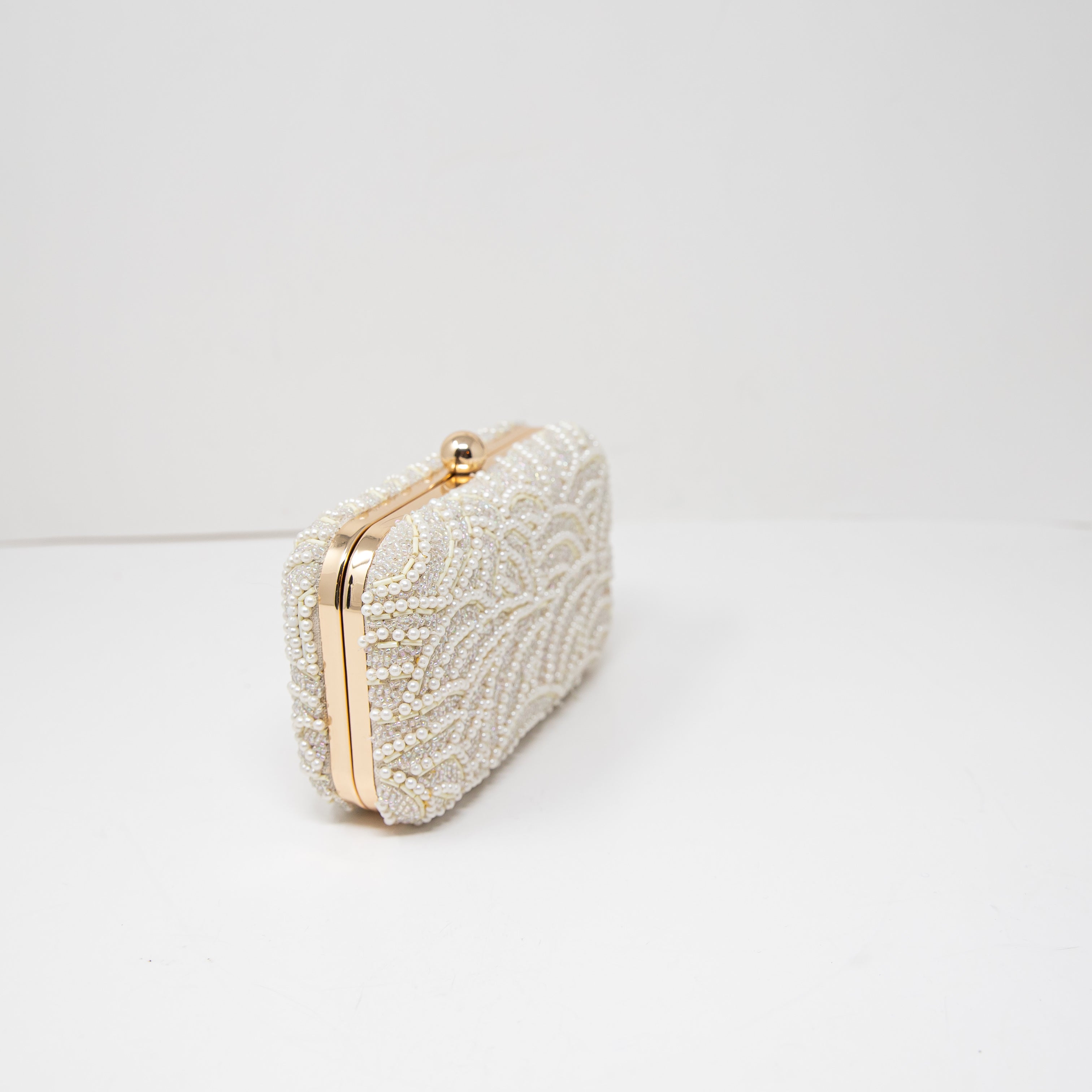 NEW Oliver Bonas Deco Dina Pearl Beaded Embellished Clutch Purse Bag Cream Ivory