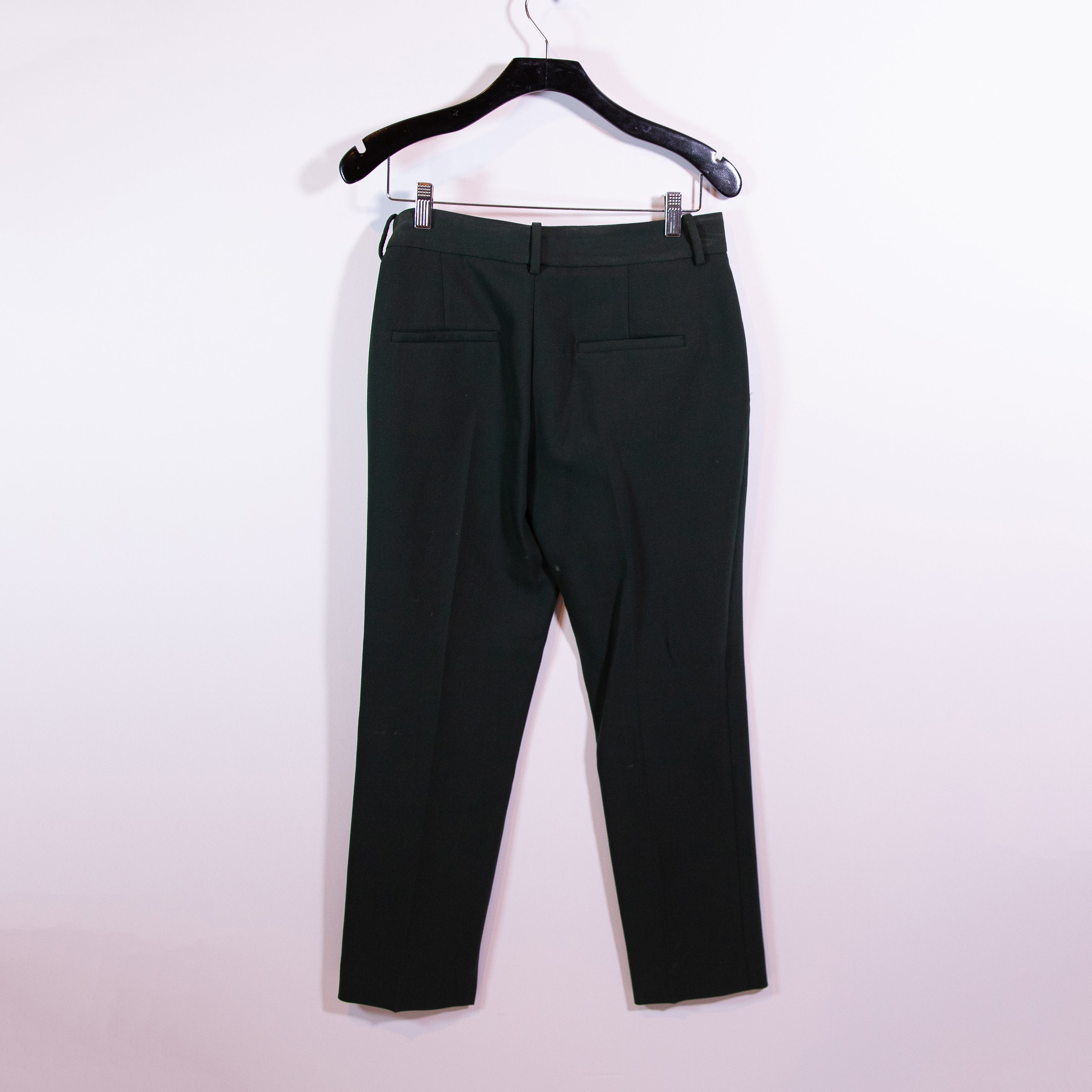 Zara Women's Crepe Mid Rise Straight Leg Trouser Pants Solid Green Small