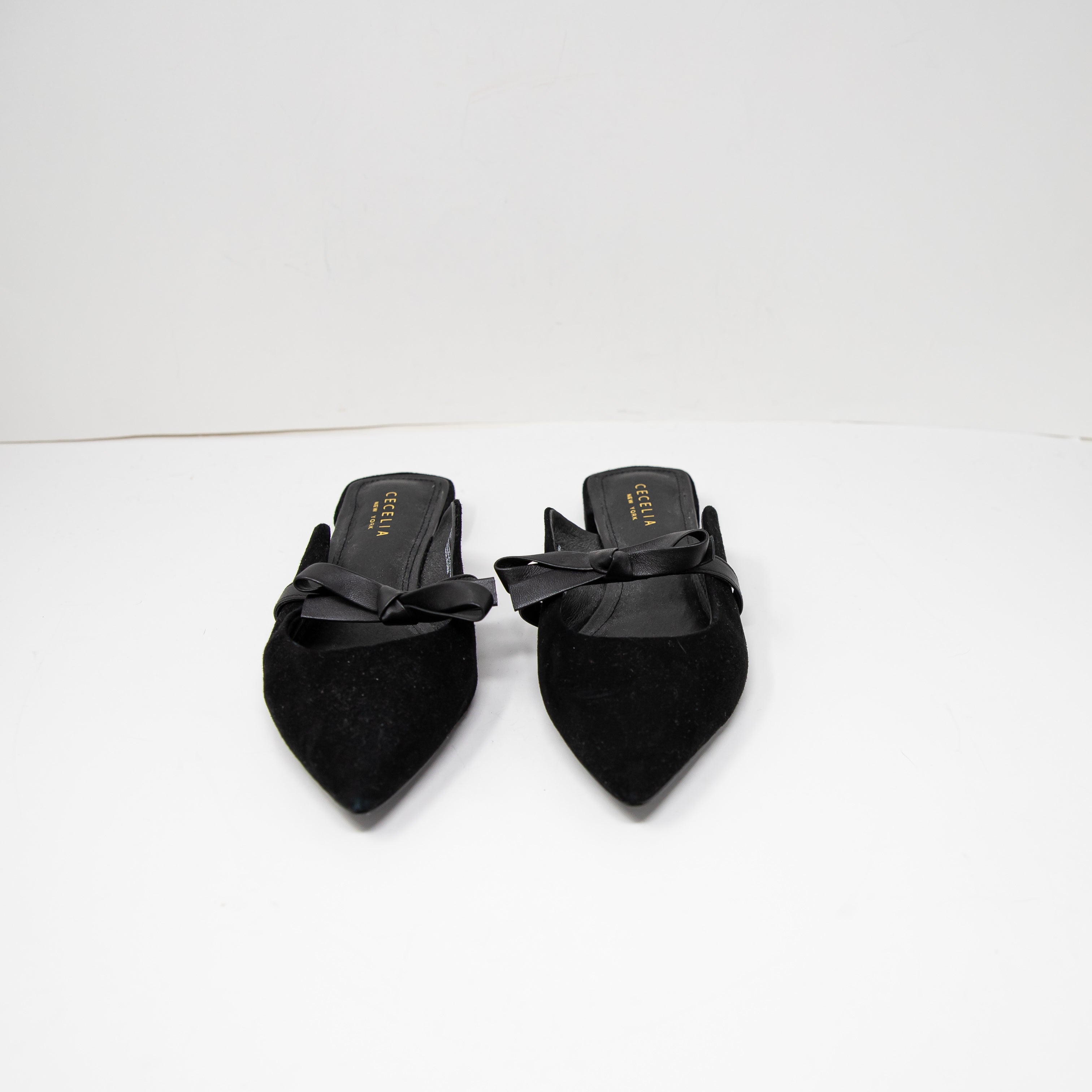 Cecelia New York Bethel Flat Mule Suede Bow Slip On Pointed Toe Sandals Shoes