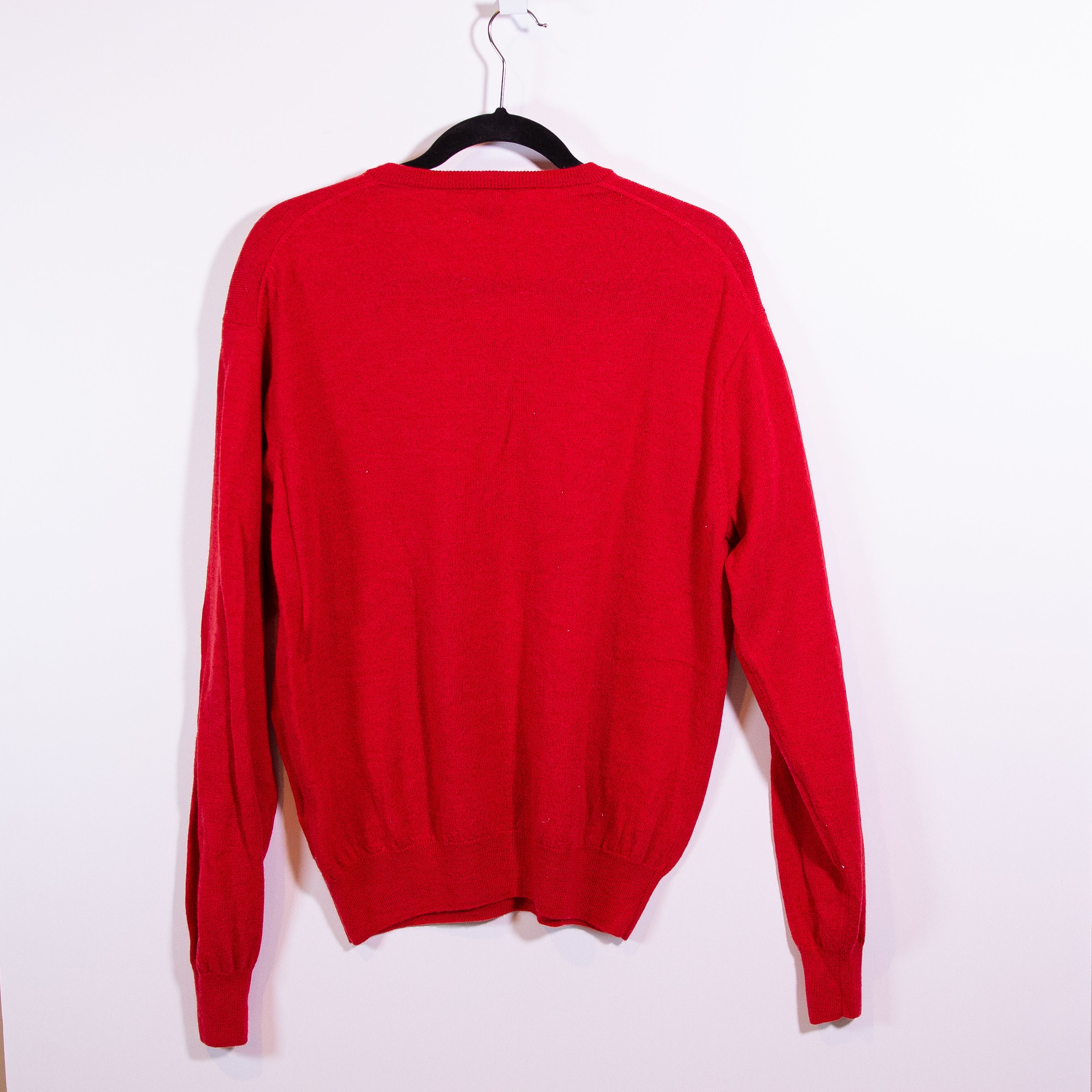 Peter Millar Men's Wool Knit Stretch V Neck Pullover Sweater Solid Red Large