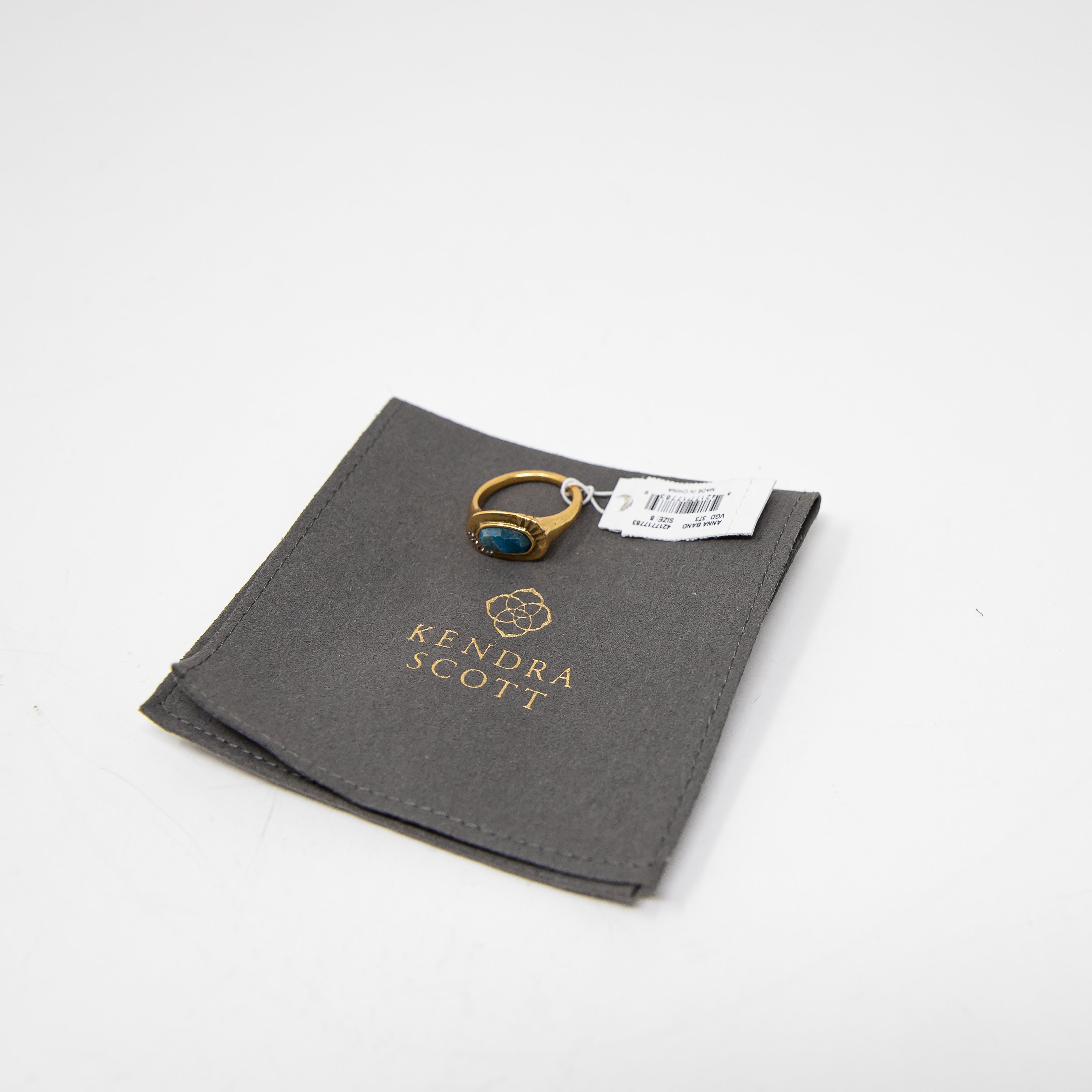 NEW Kendra Scott Anna Band Vintage Gold Plated Over Brass Teal Apatite Ring 8