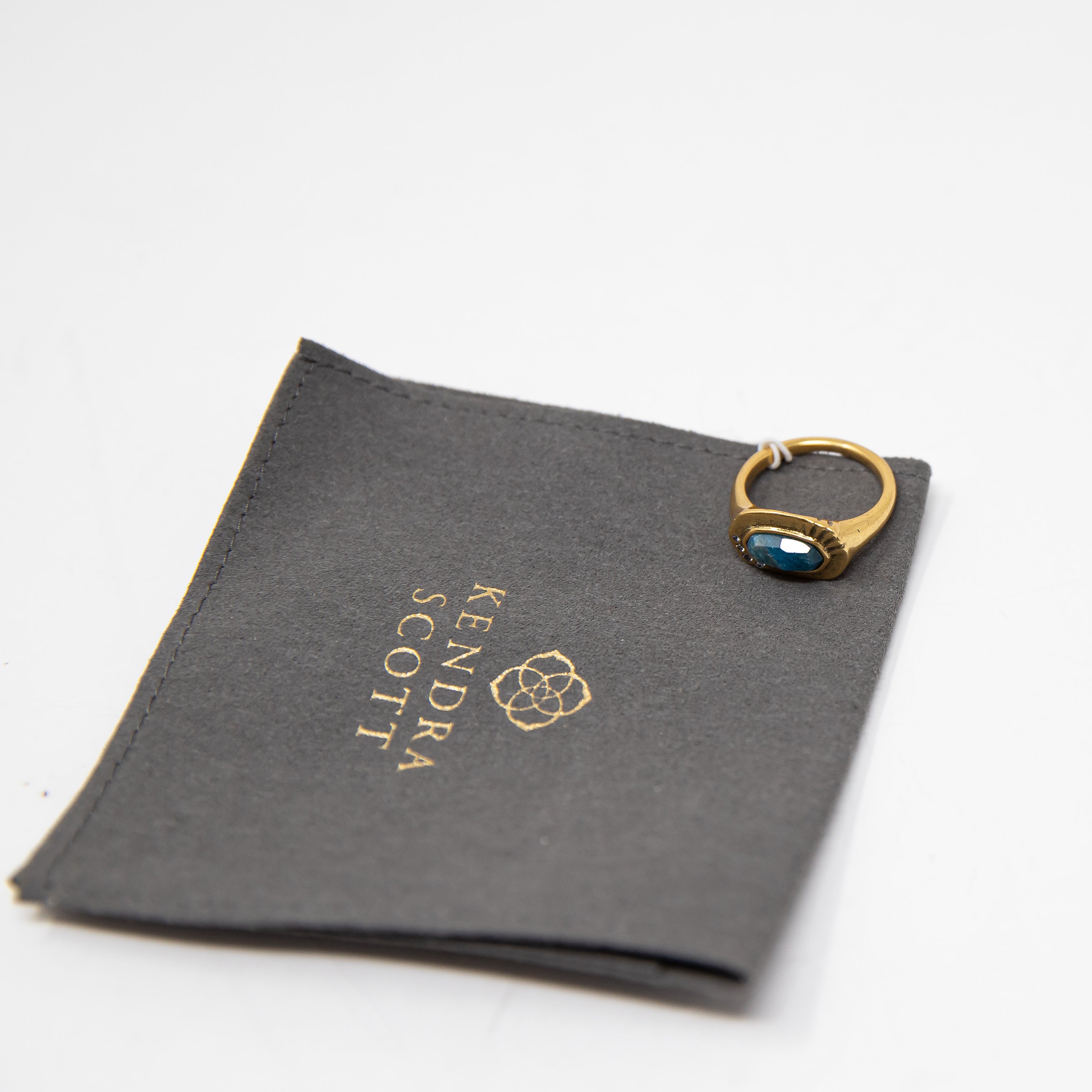 NEW Kendra Scott Anna Band Vintage Gold Plated Over Brass Teal Apatite Ring 8