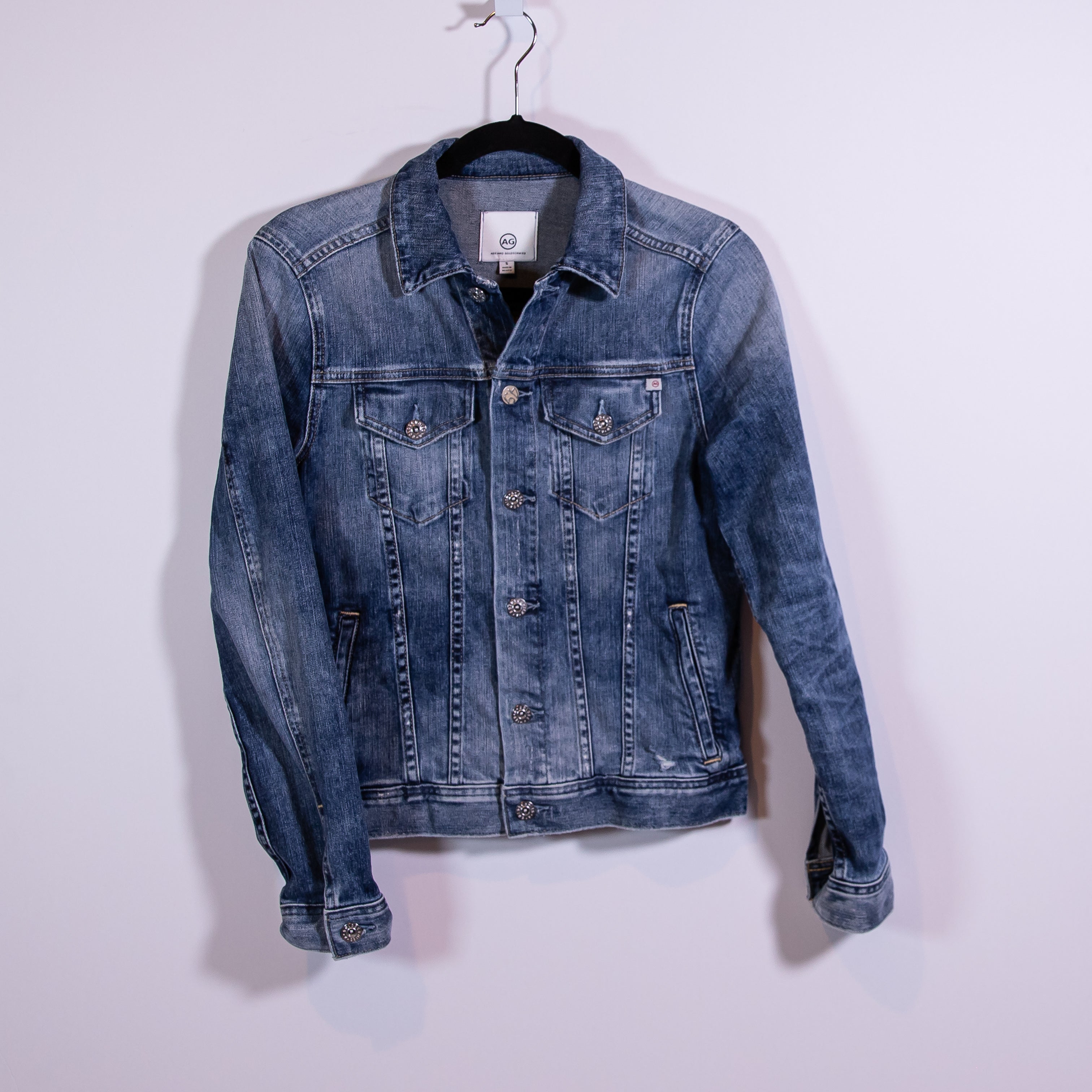 AG Adriano Goldschmied Mya Cotton Stretch Button Collared Denim Jean Jacket S