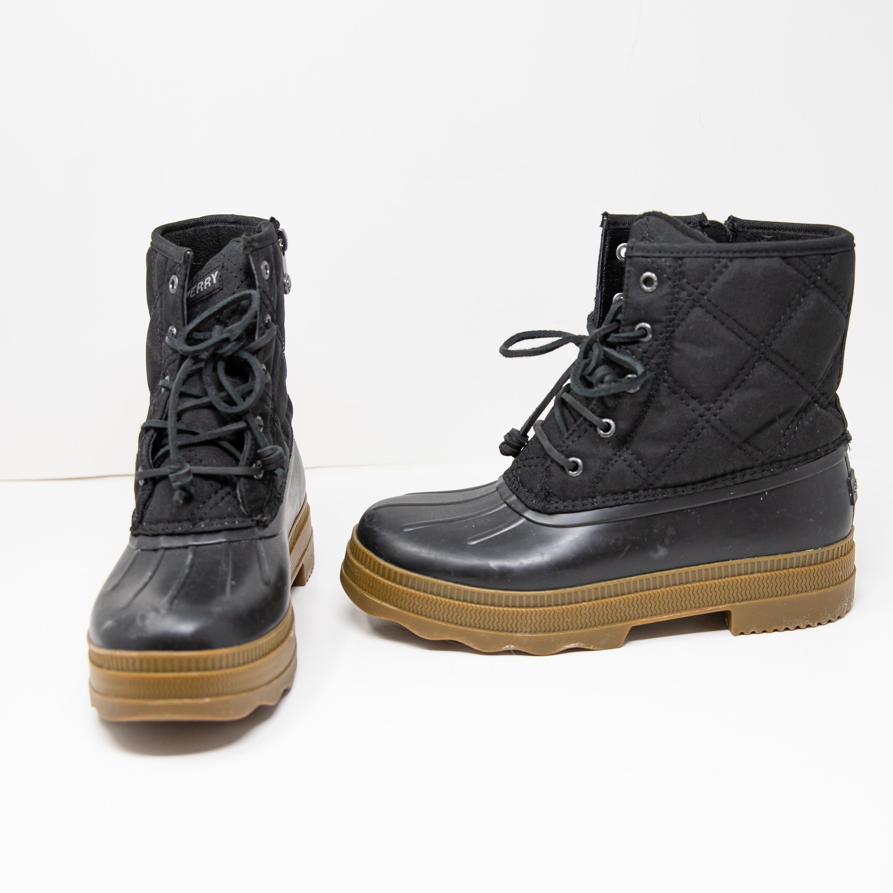Sperry Women's Saltwater 2.0 Rain Waterproof High Top Quilted Boots Shoes Black