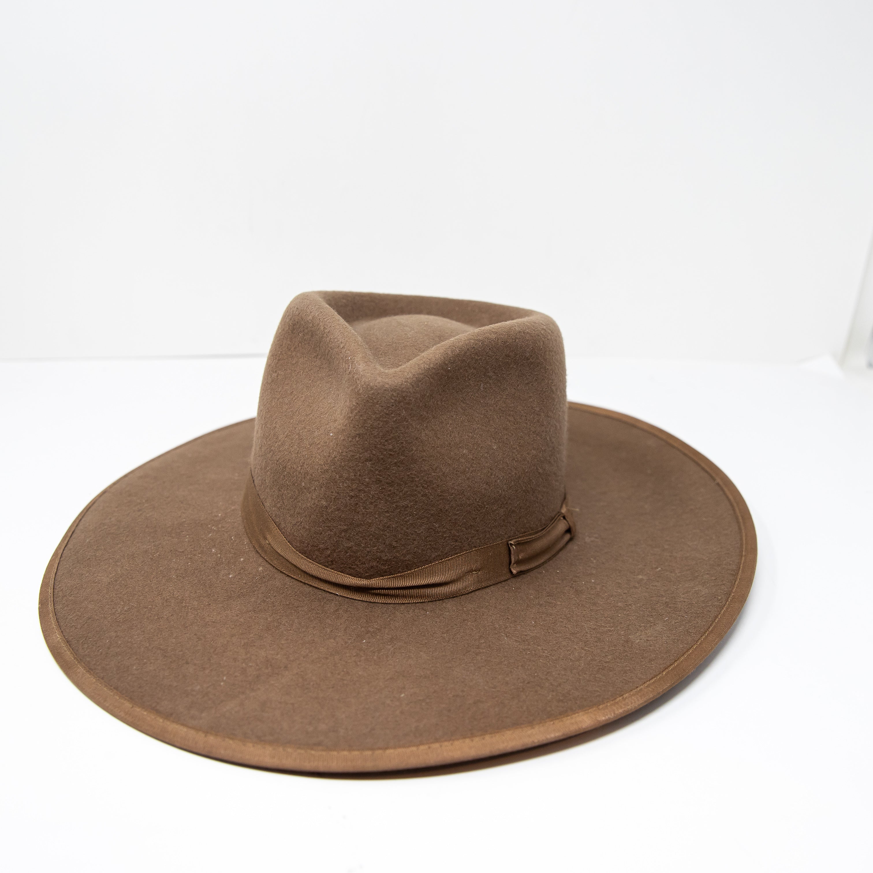 Brixton Wool Felt Ribbon Trim Wide Brim Floppy Western Hat Brown Tan Neutral XS