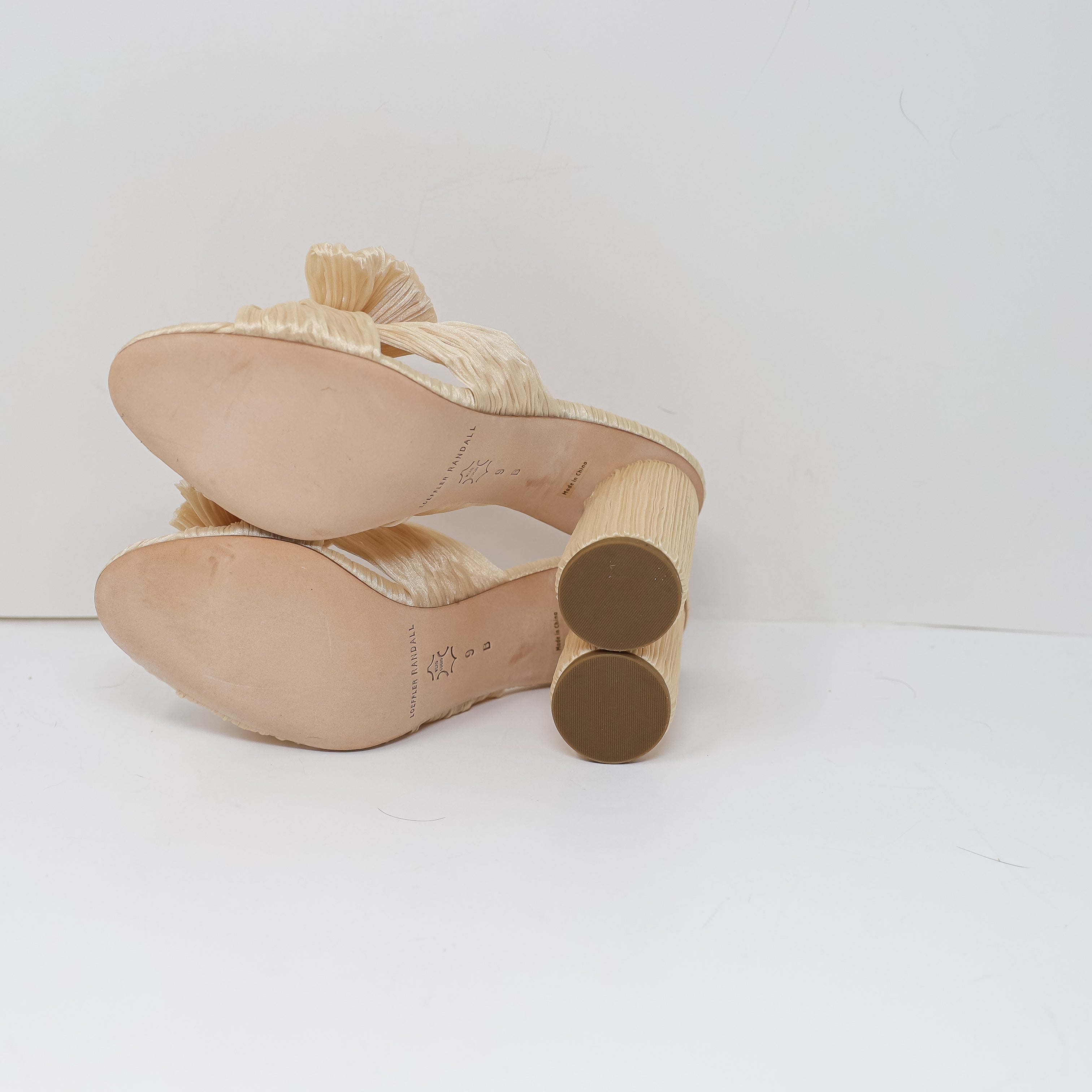 NEW Loeffler Randall Penny Pleated Bow Open Toe Slip On High Heels Shoes Cream 9