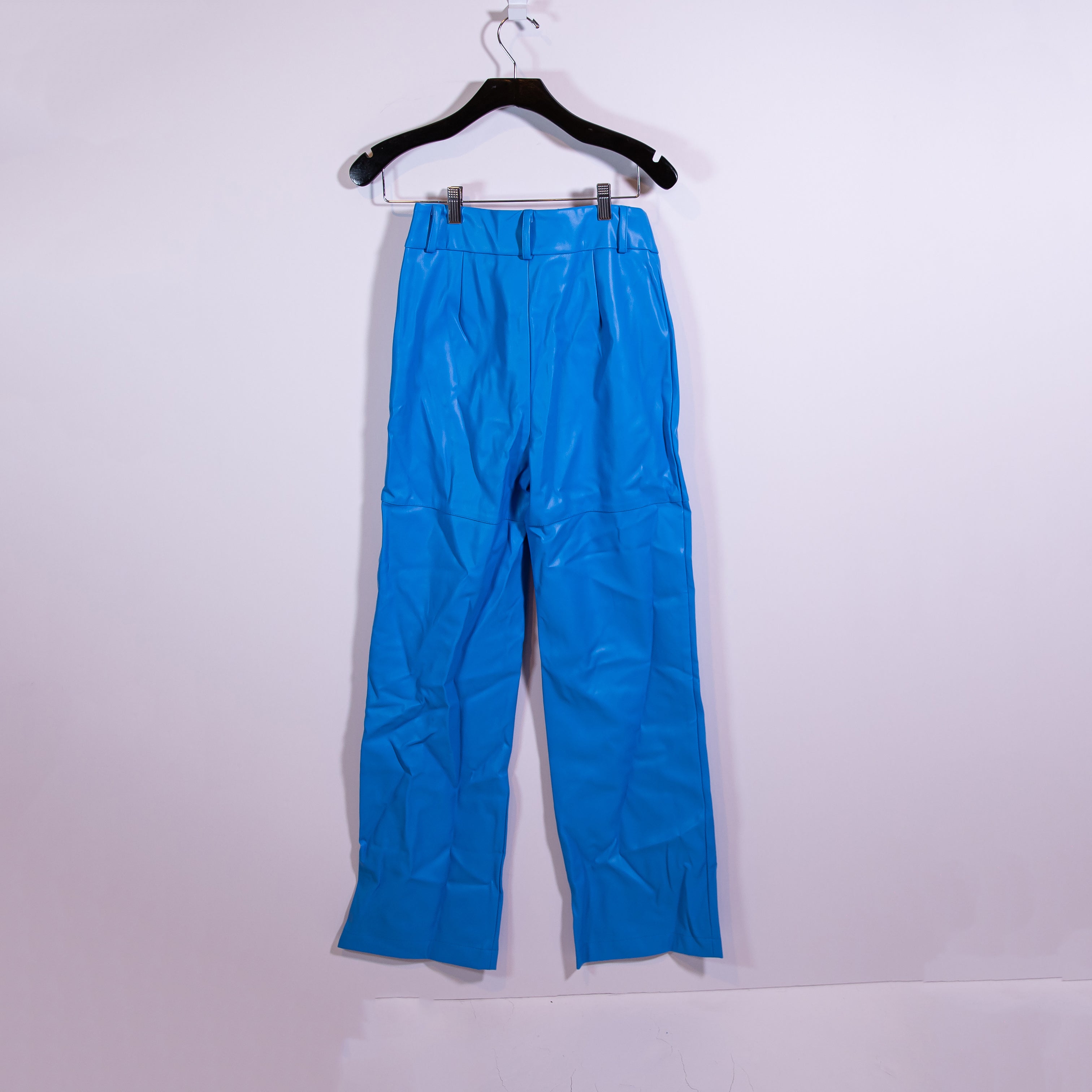 NEW Meshki Sima Faux Vegan Leather High Waist Straight Leg Pants Azure Blue M