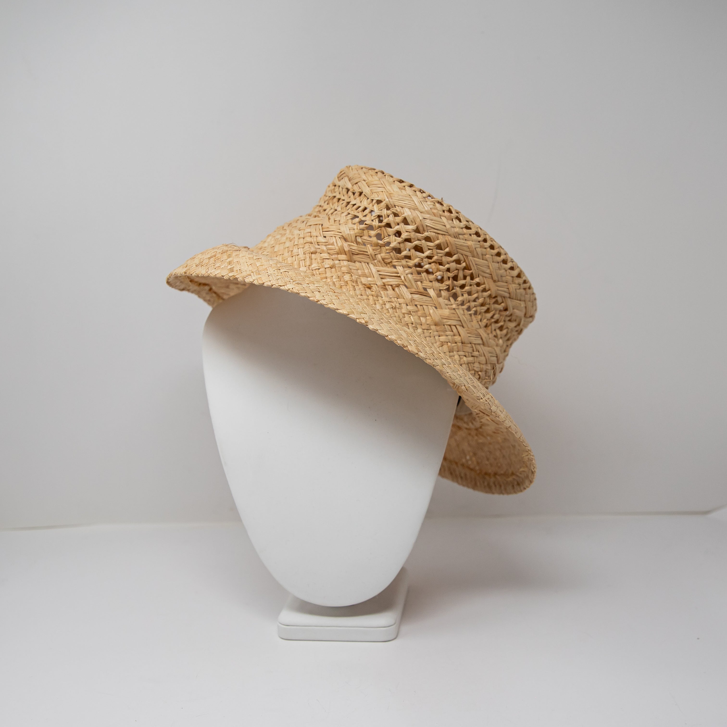 J. Crew Women's Open Weave Straw Bucket Sun Hat Accessory Neutral Tan S-M