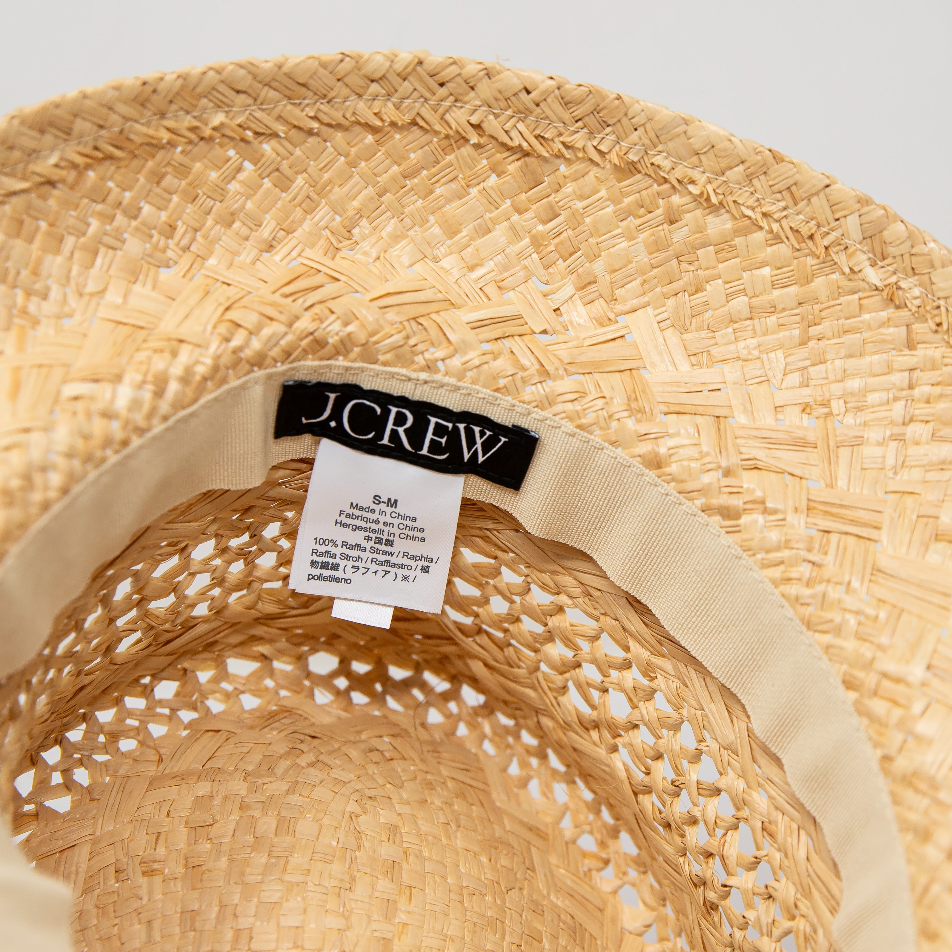 J. Crew Women's Open Weave Straw Bucket Sun Hat Accessory Neutral Tan S-M