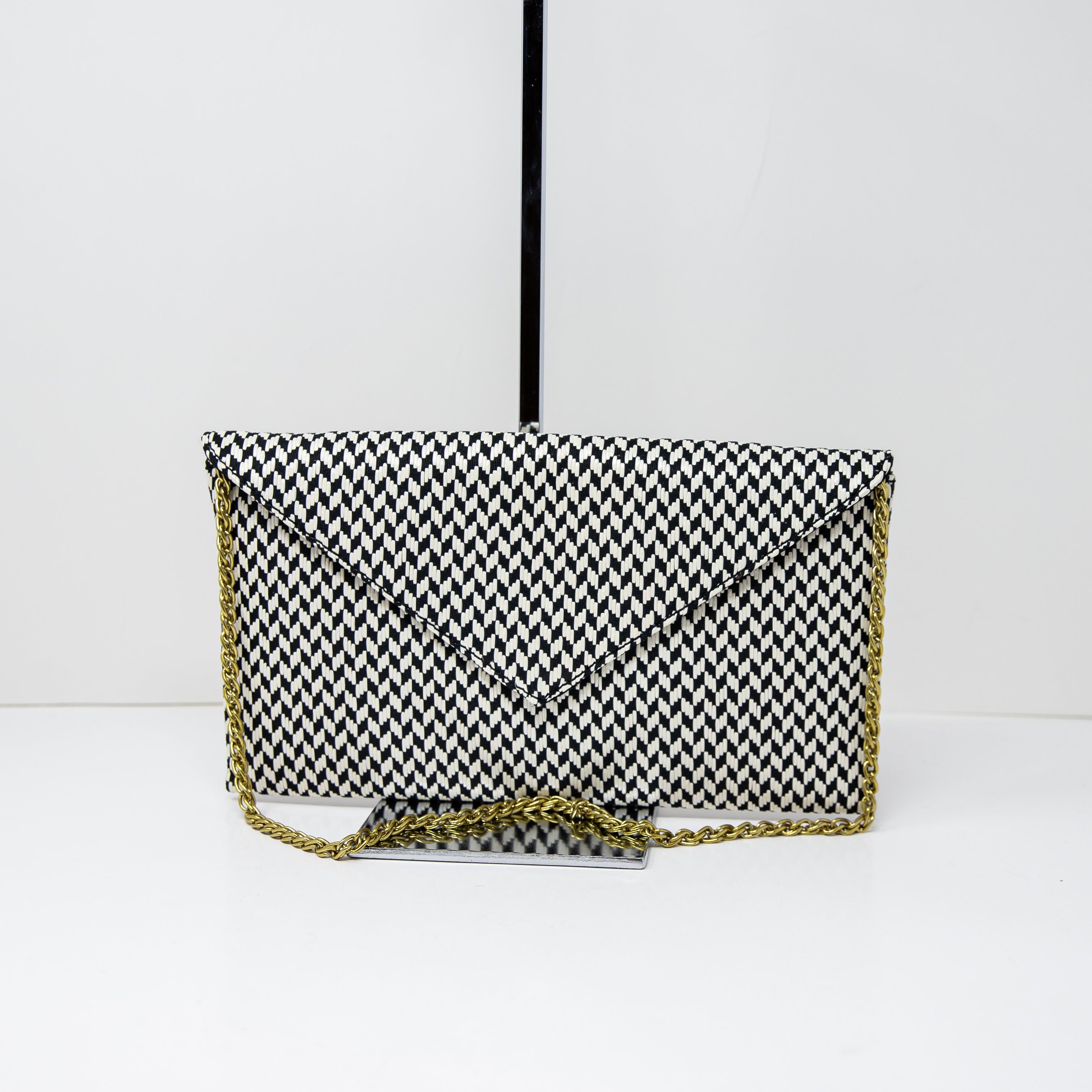 NEW J. Crew Handbags Black White Woven Raffia Envelope Clutch Purse Bag Black