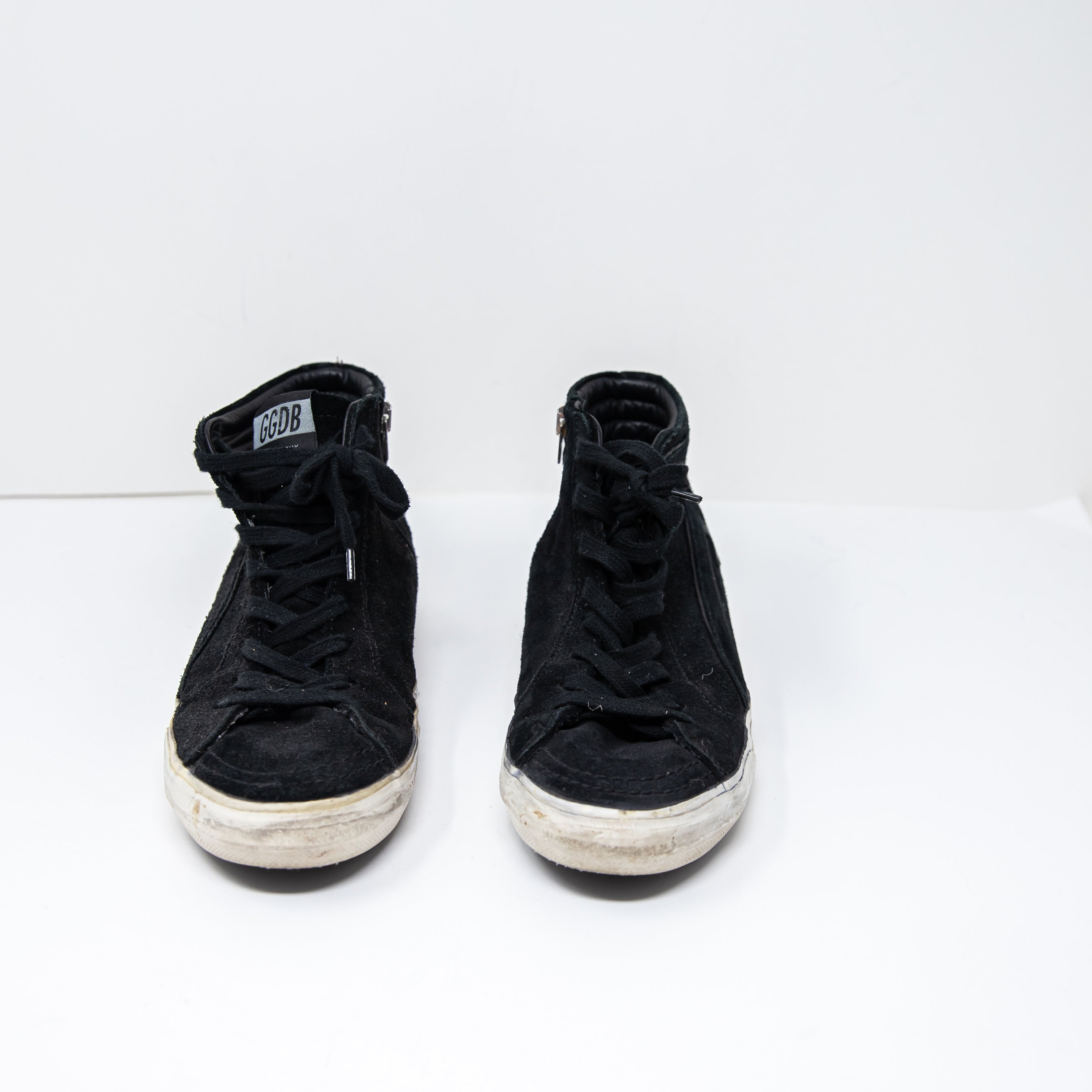 Golden Goose Women's Genuine Suede Leather High Top Sneakers Shoes Black White