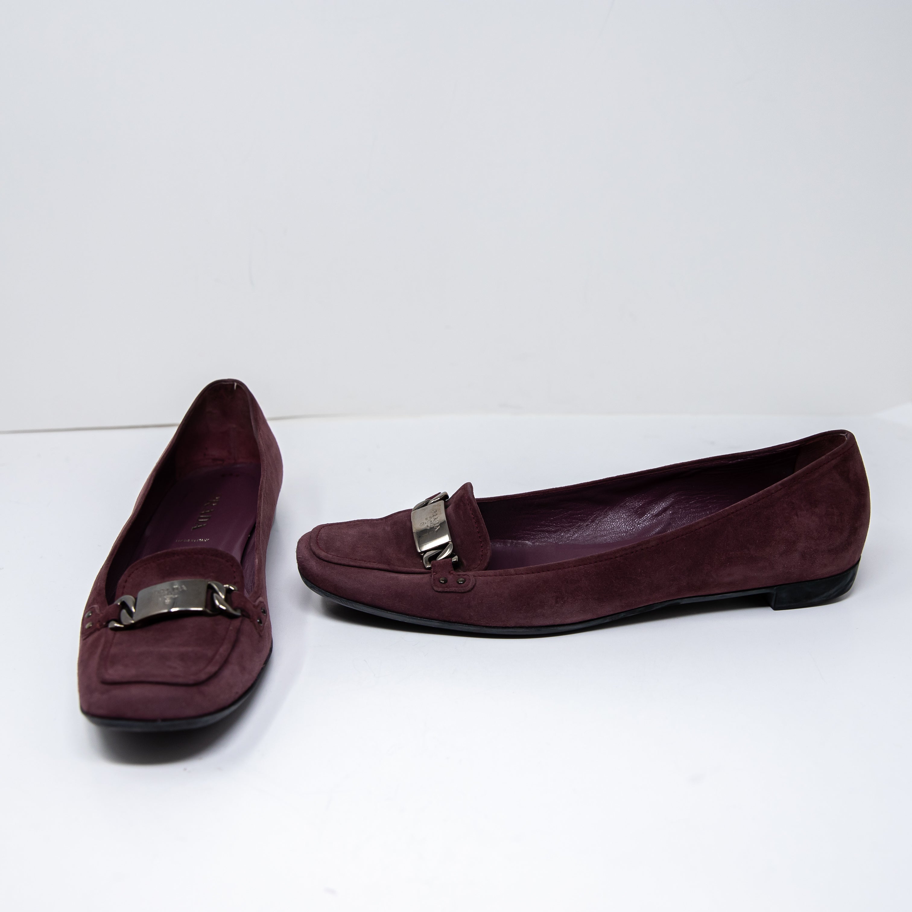 Prada Women's Genuine Leather Suede Calzature Donna Driving Flats Shoes Eggplant