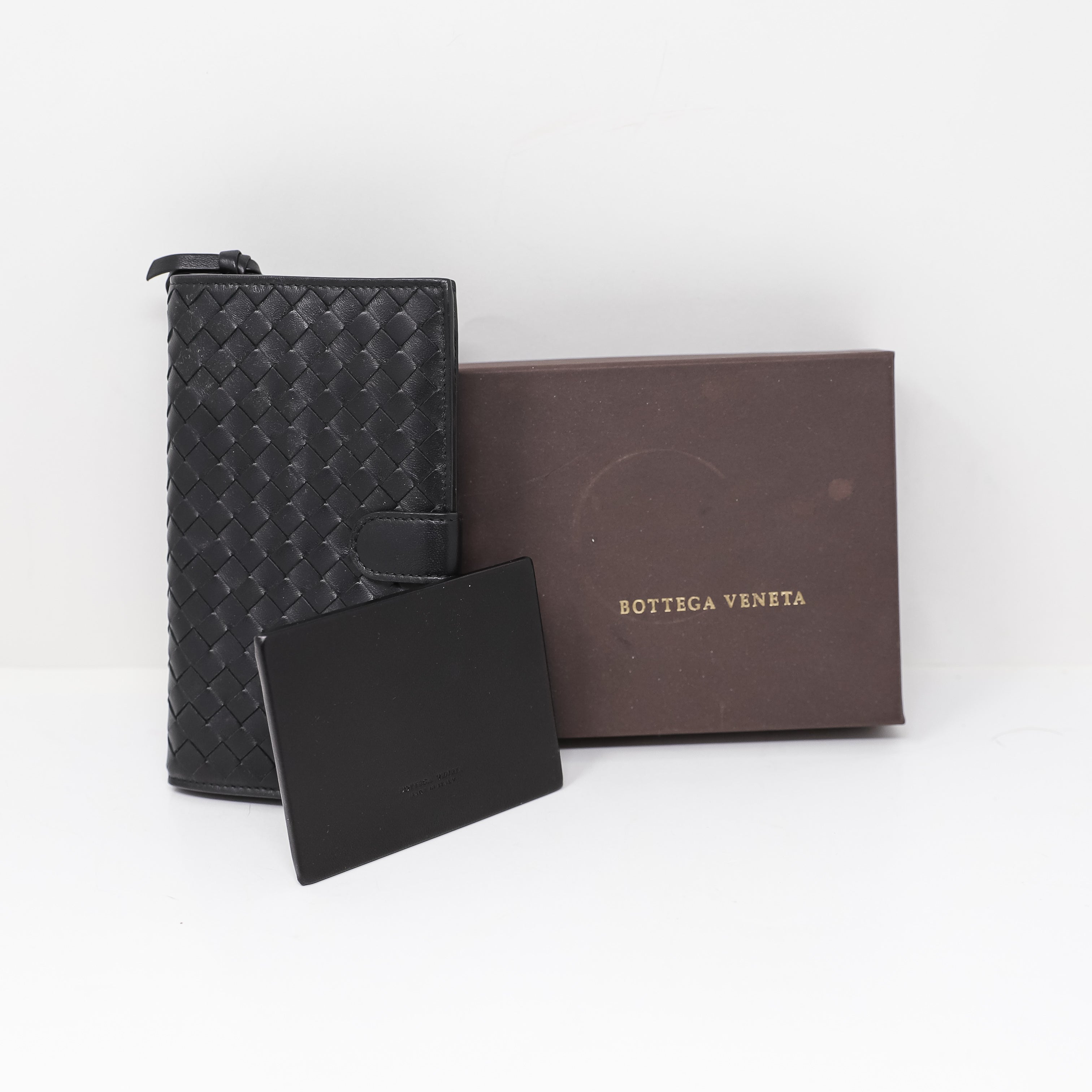 Bottega Veneta Italy Genuine Leather Woven Intrecciato Continental Wallet Black