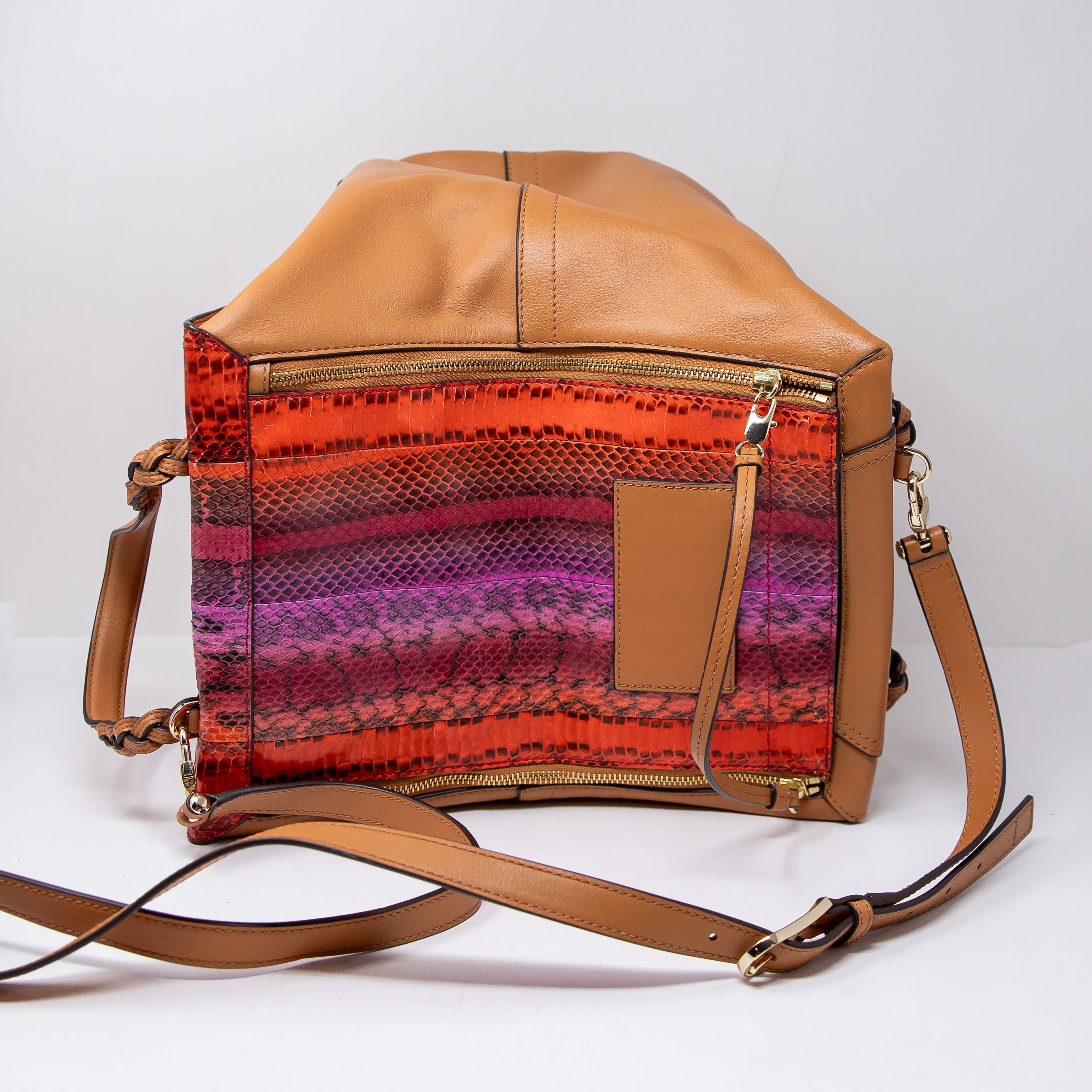 Tory Burch Half Moon Genuine Leather Snake Animal Print Pattern Satchel Purse