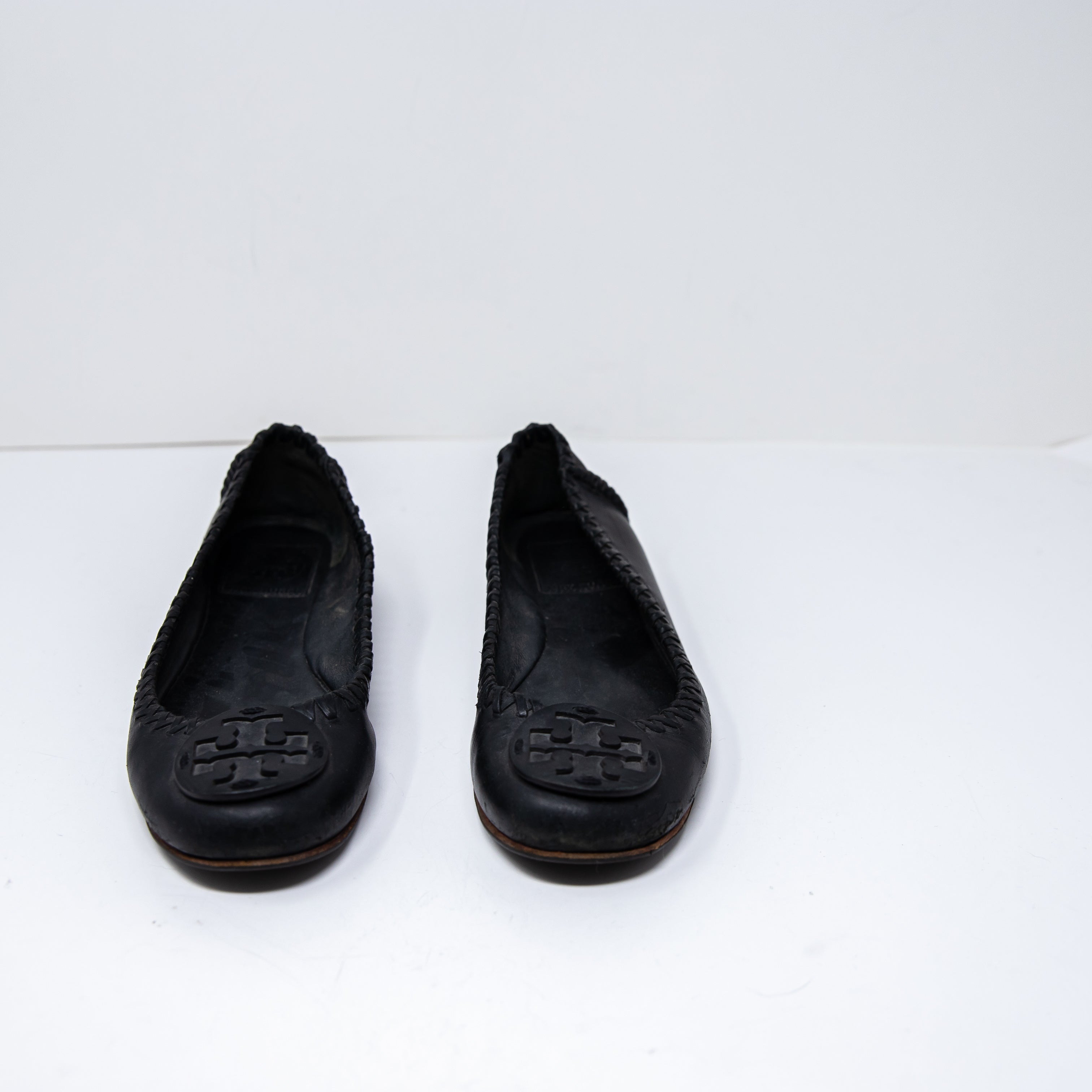 Tory Burch Women's Gabi Whipstitch Genuine Leather Slip On Ballet Flats Shoes