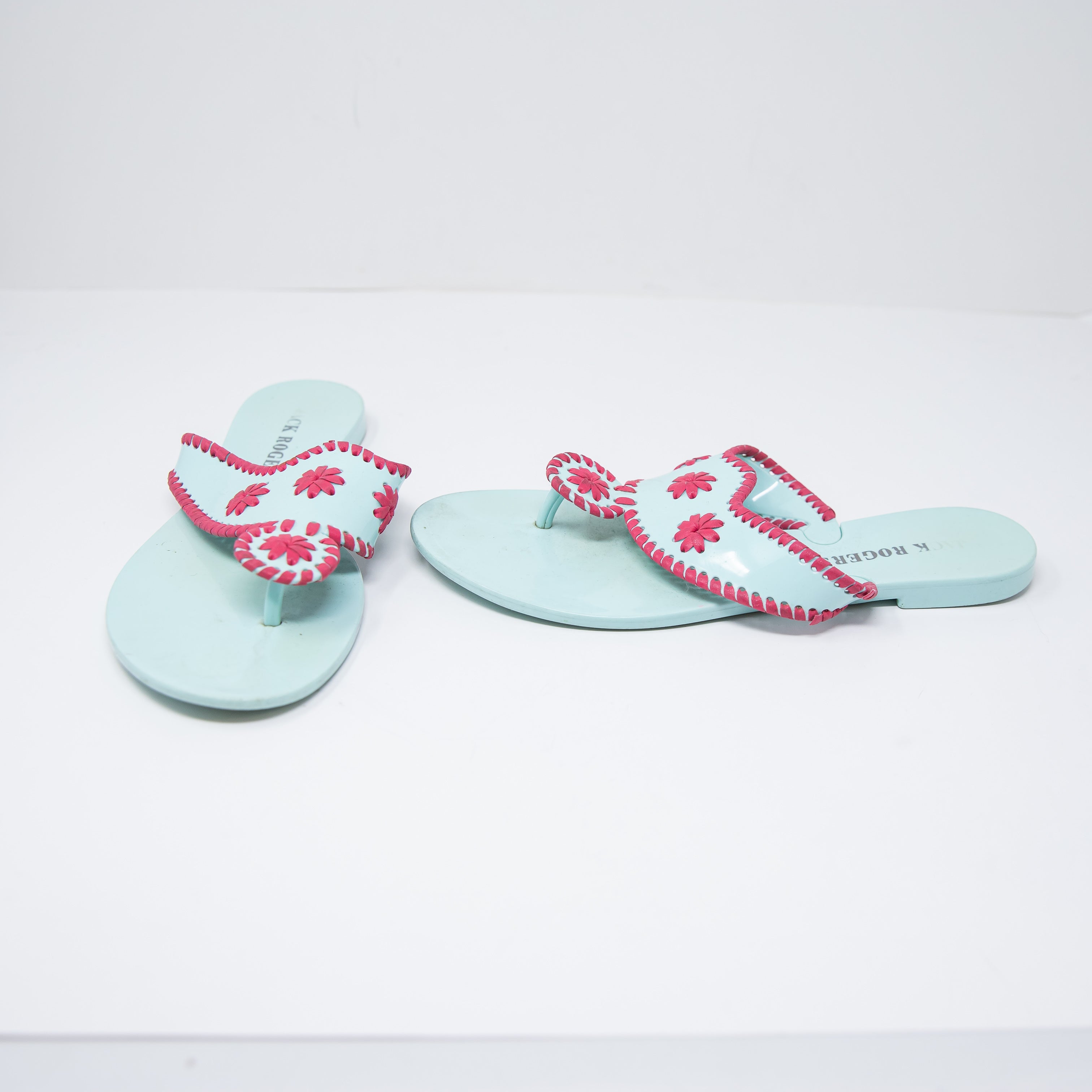 Jack Rogers Women's Jacks Jelly Rubber Pink Blue Flat Thong Sandals Shoes 8