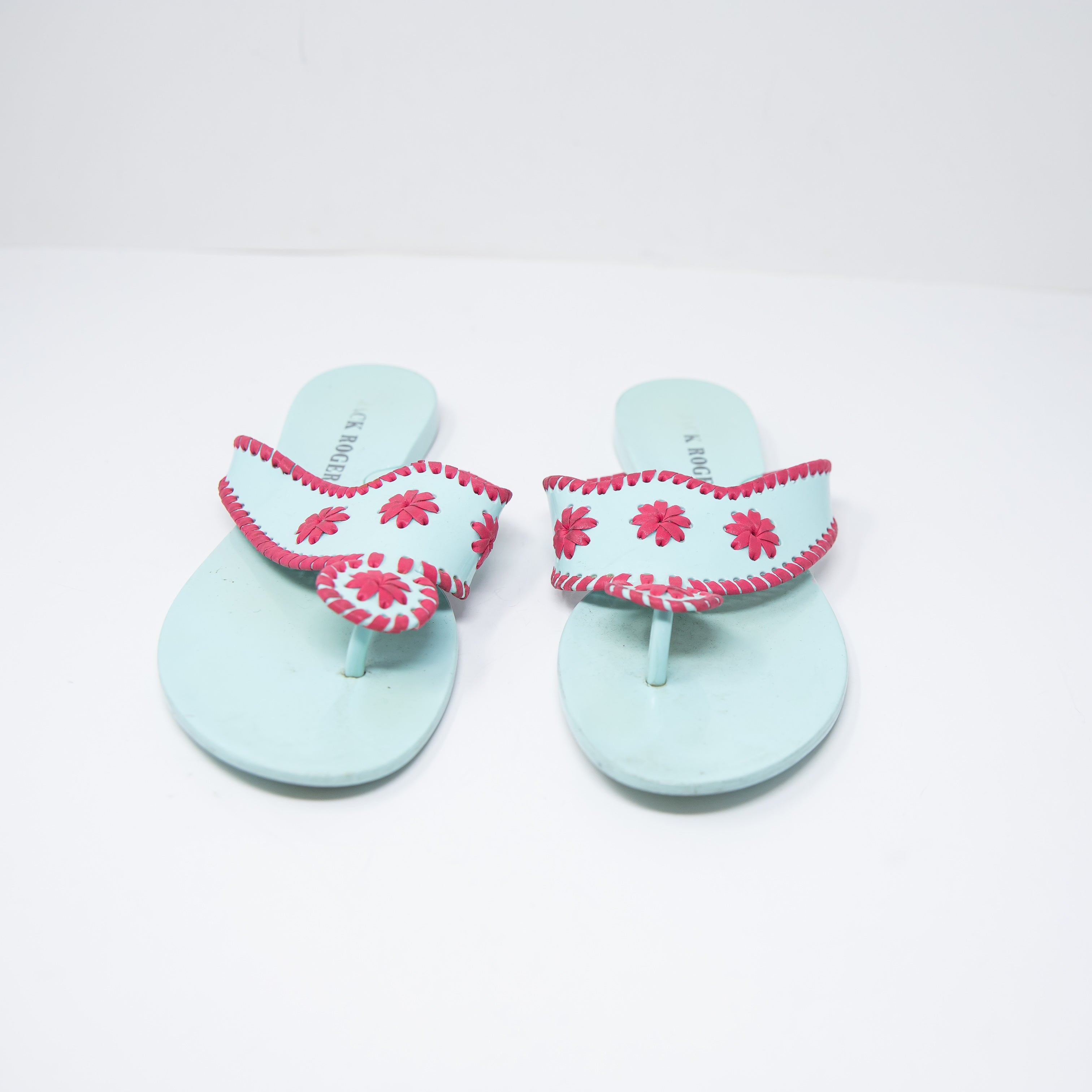 Jack Rogers Women's Jacks Jelly Rubber Pink Blue Flat Thong Sandals Shoes 8
