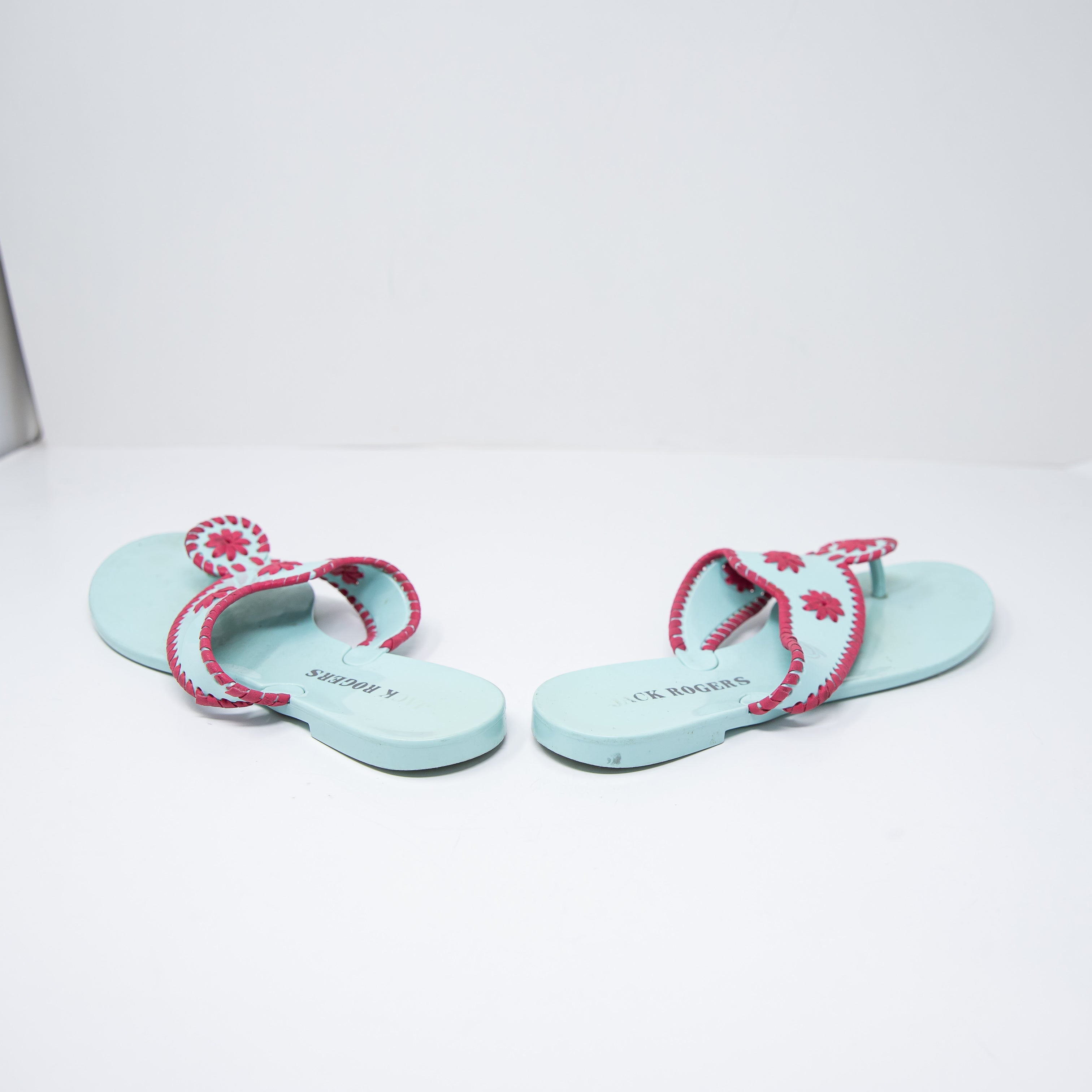 Jack Rogers Women's Jacks Jelly Rubber Pink Blue Flat Thong Sandals Shoes 8
