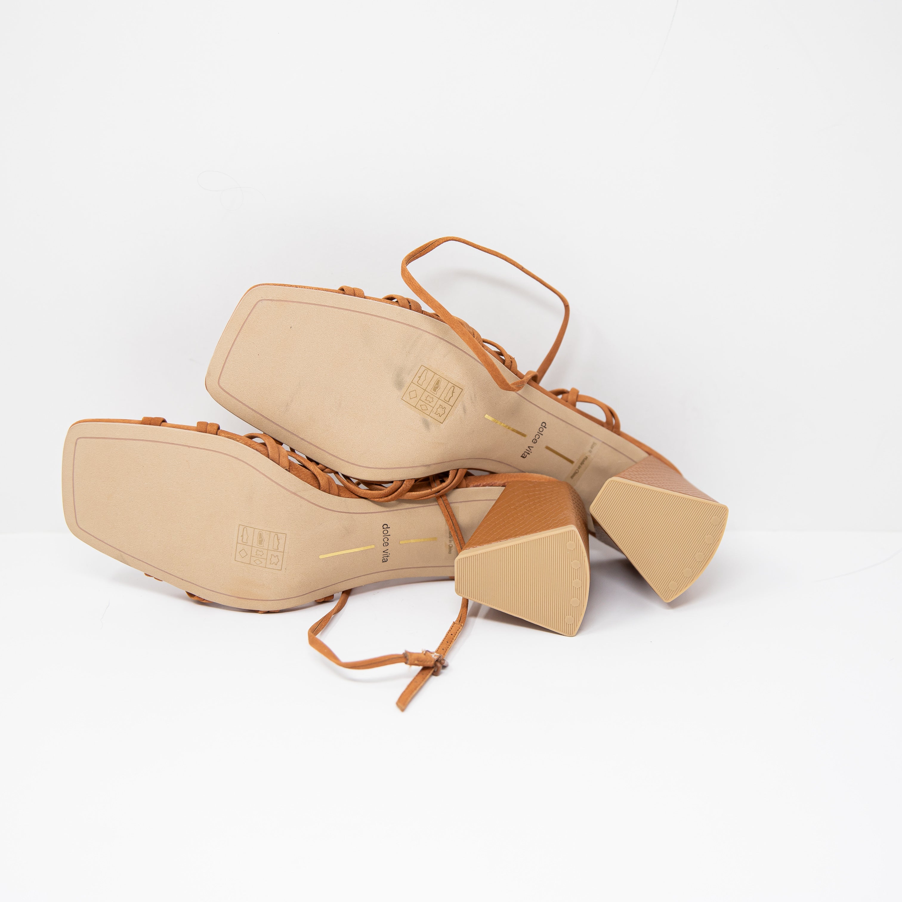 NEW Dolce Vita Kash Nubuck Suede Strappy Block High Heel Sandals Shoes Cedar 11