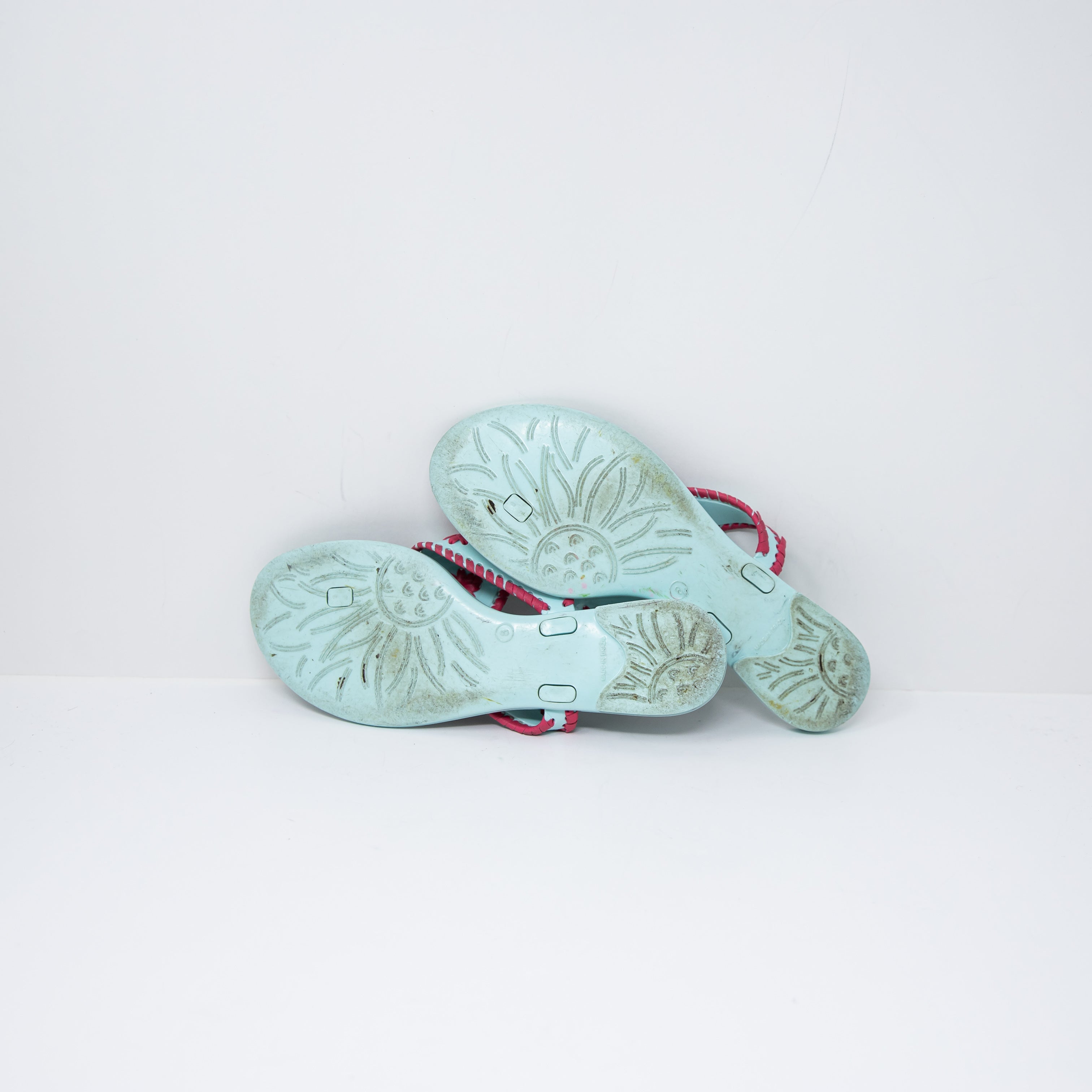 Jack Rogers Women's Jacks Jelly Rubber Pink Blue Flat Thong Sandals Shoes 8