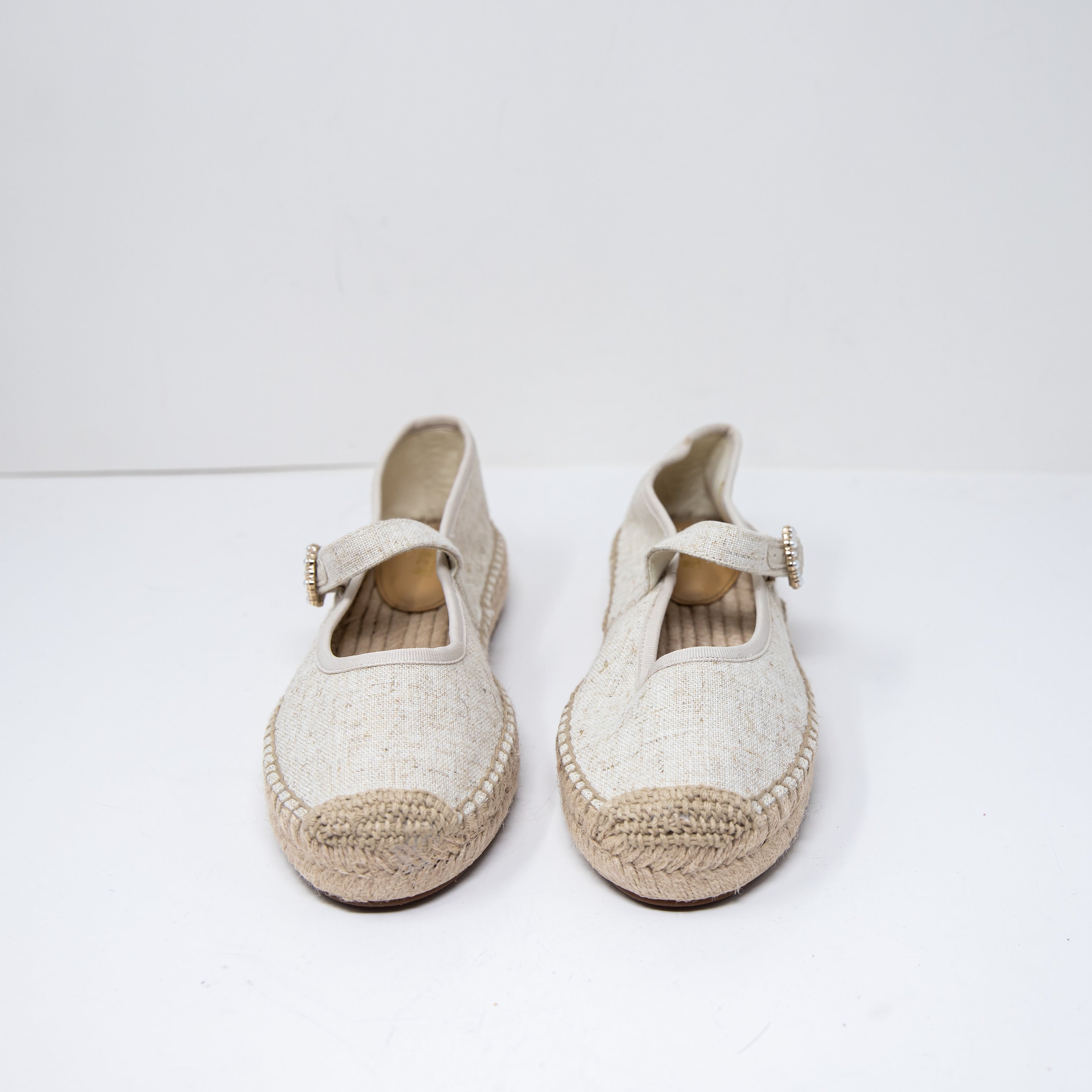 NEW J. Crew Women's Espadrille Mary Jane Crystal Jewel Button Slip On Flats Gold