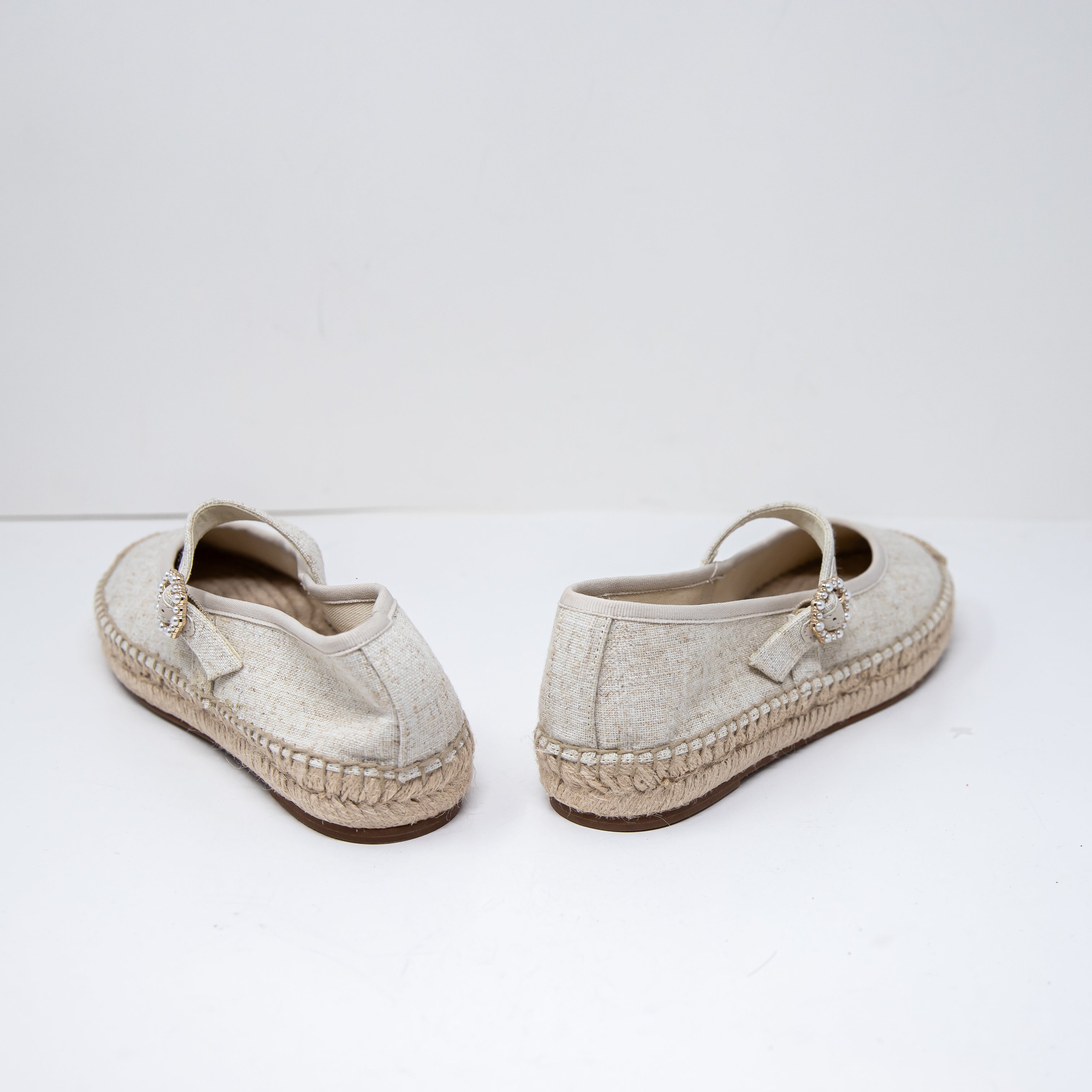 NEW J. Crew Women's Espadrille Mary Jane Crystal Jewel Button Slip On Flats Gold