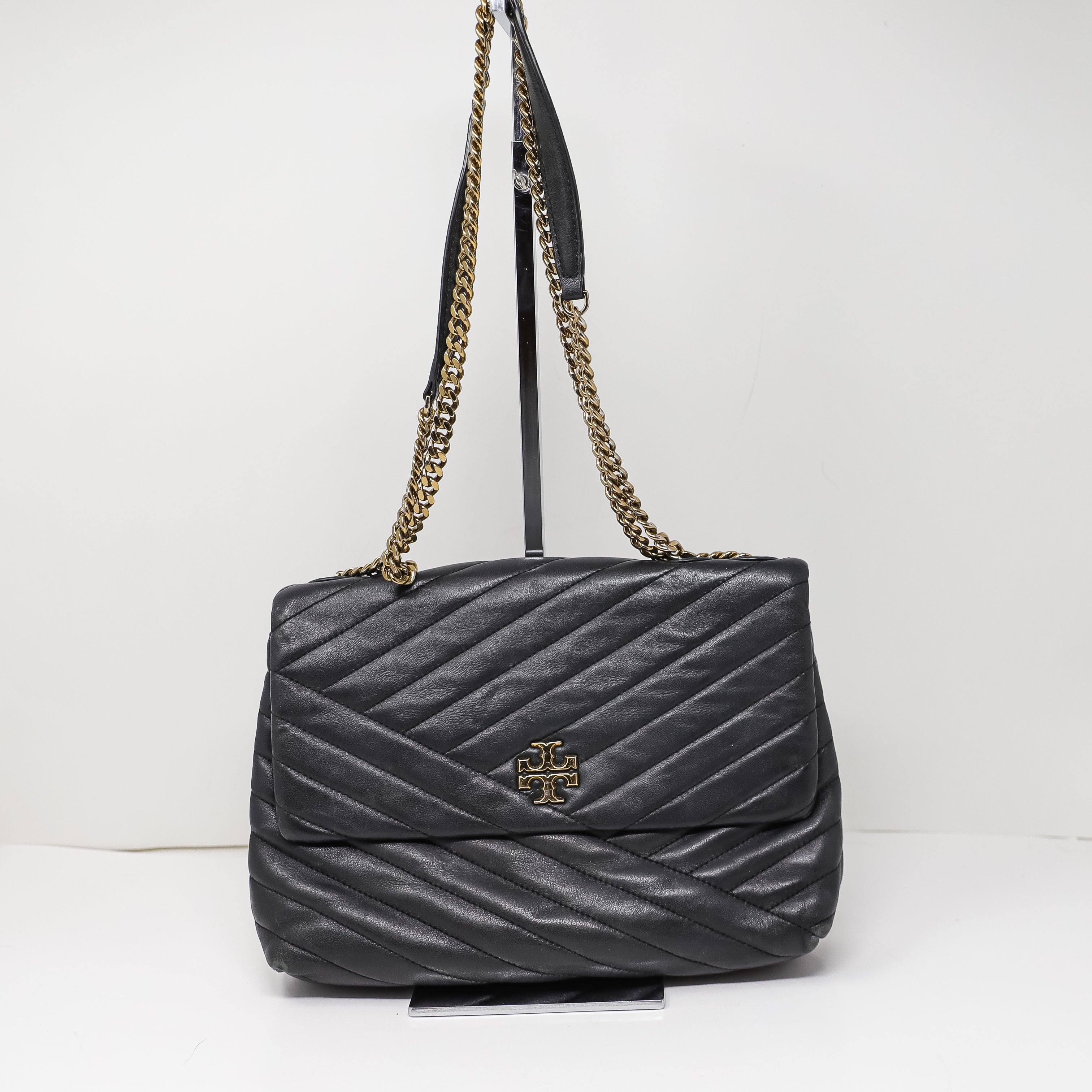 Tory Burch Kira Chevron Quilted Convertible Genuine Leather Shoulder Purse Bag