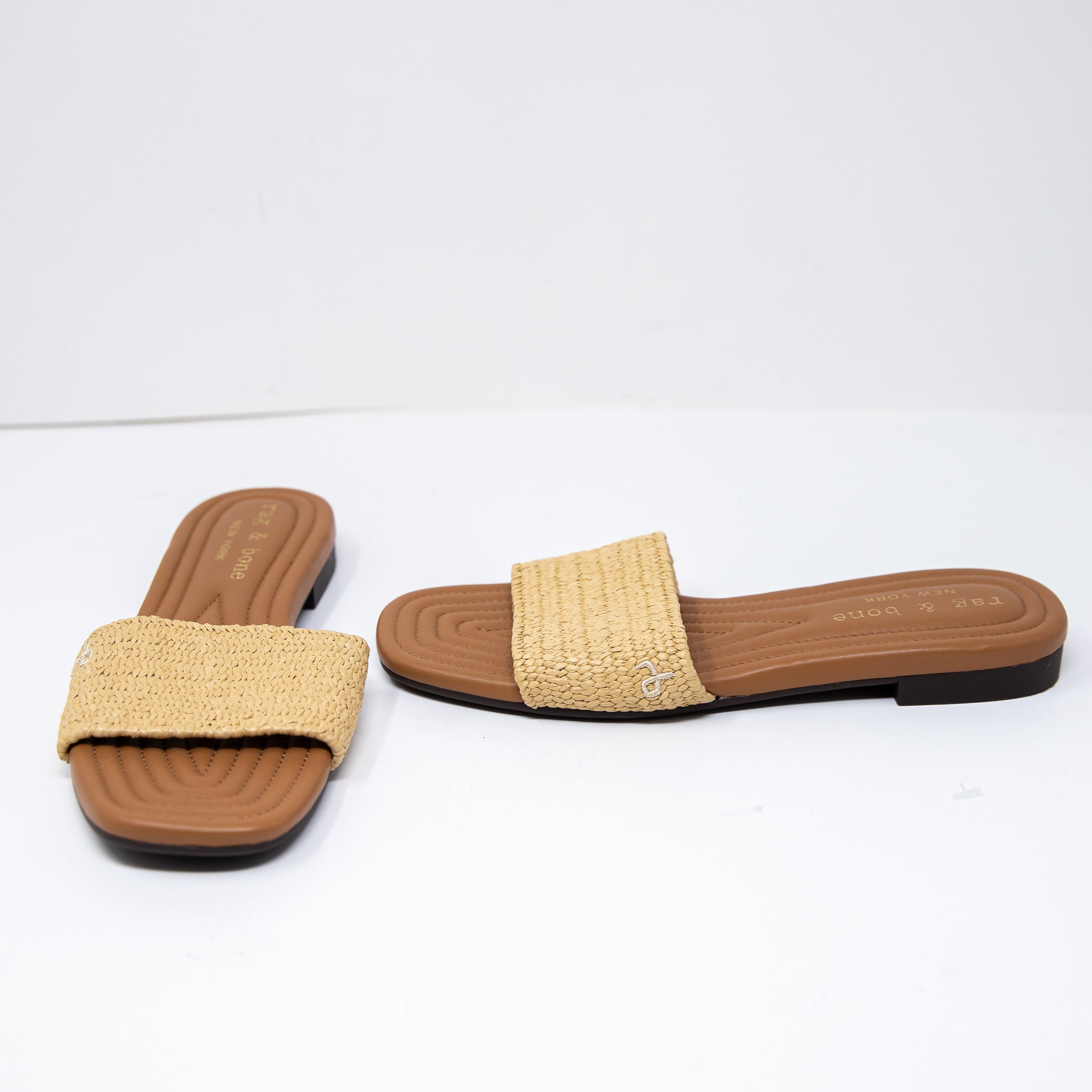 NEW Rag & Bone Ellie Slide Woven Straw Open Toe Flat Sandals Shoes Natural 7.5