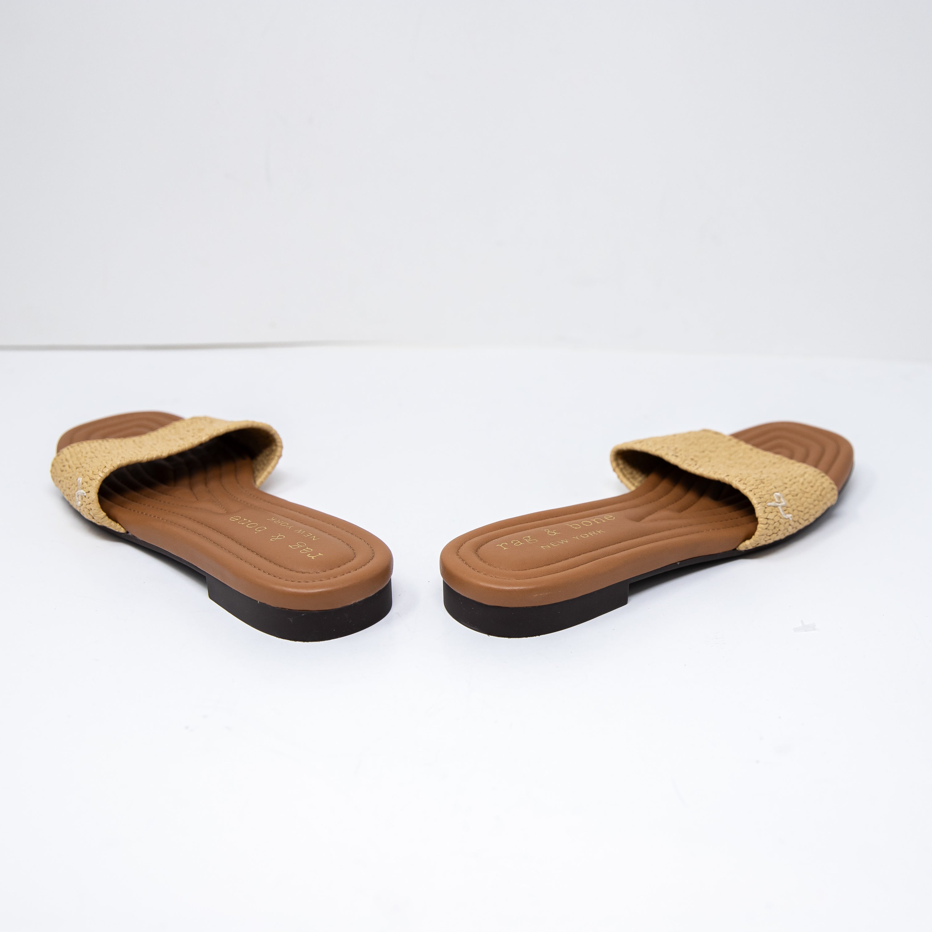 NEW Rag & Bone Ellie Slide Woven Straw Open Toe Flat Sandals Shoes Natural 7.5