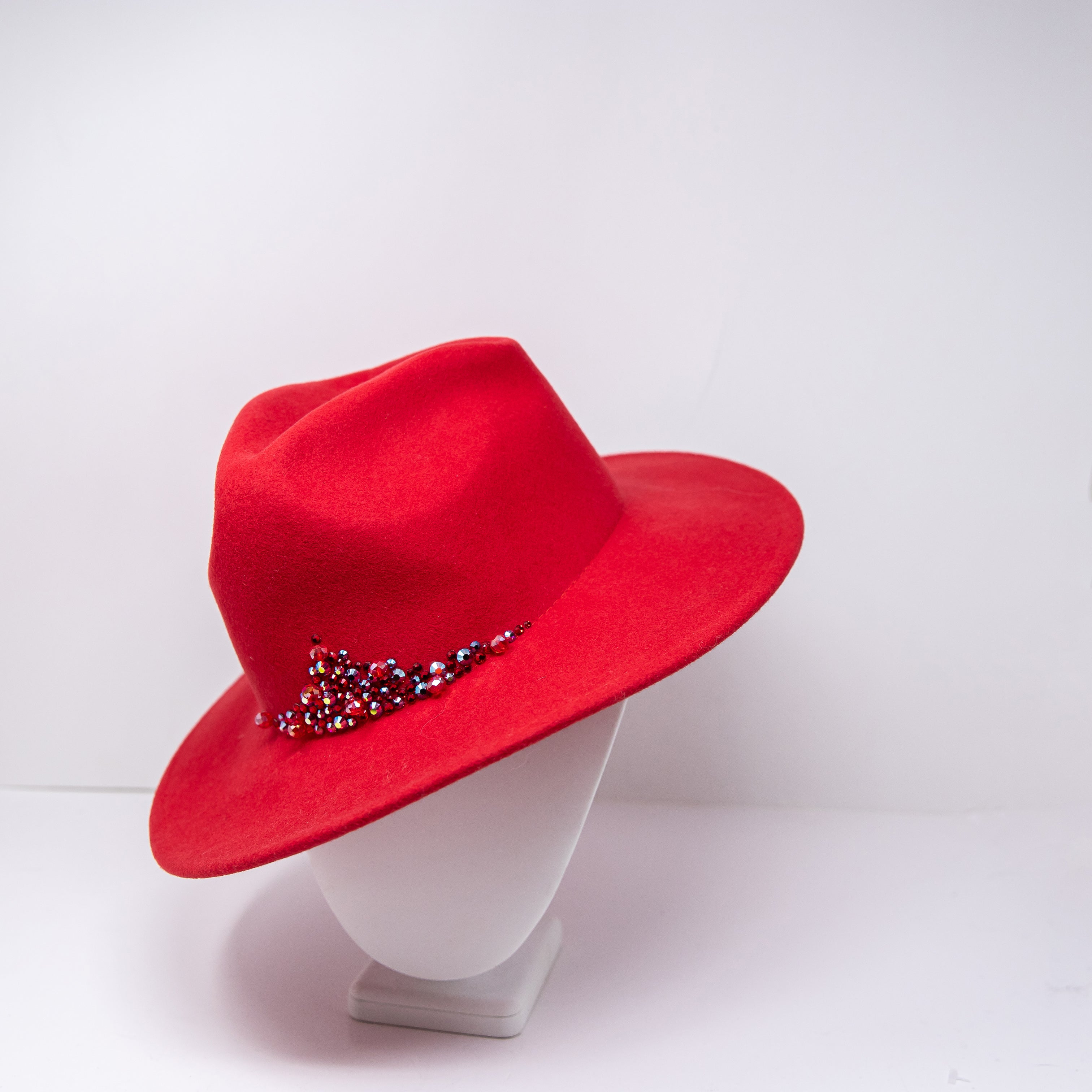 NEW Fur:ther Wool Fedora Felt Crystal Jewel Embellished Hat Red One Size