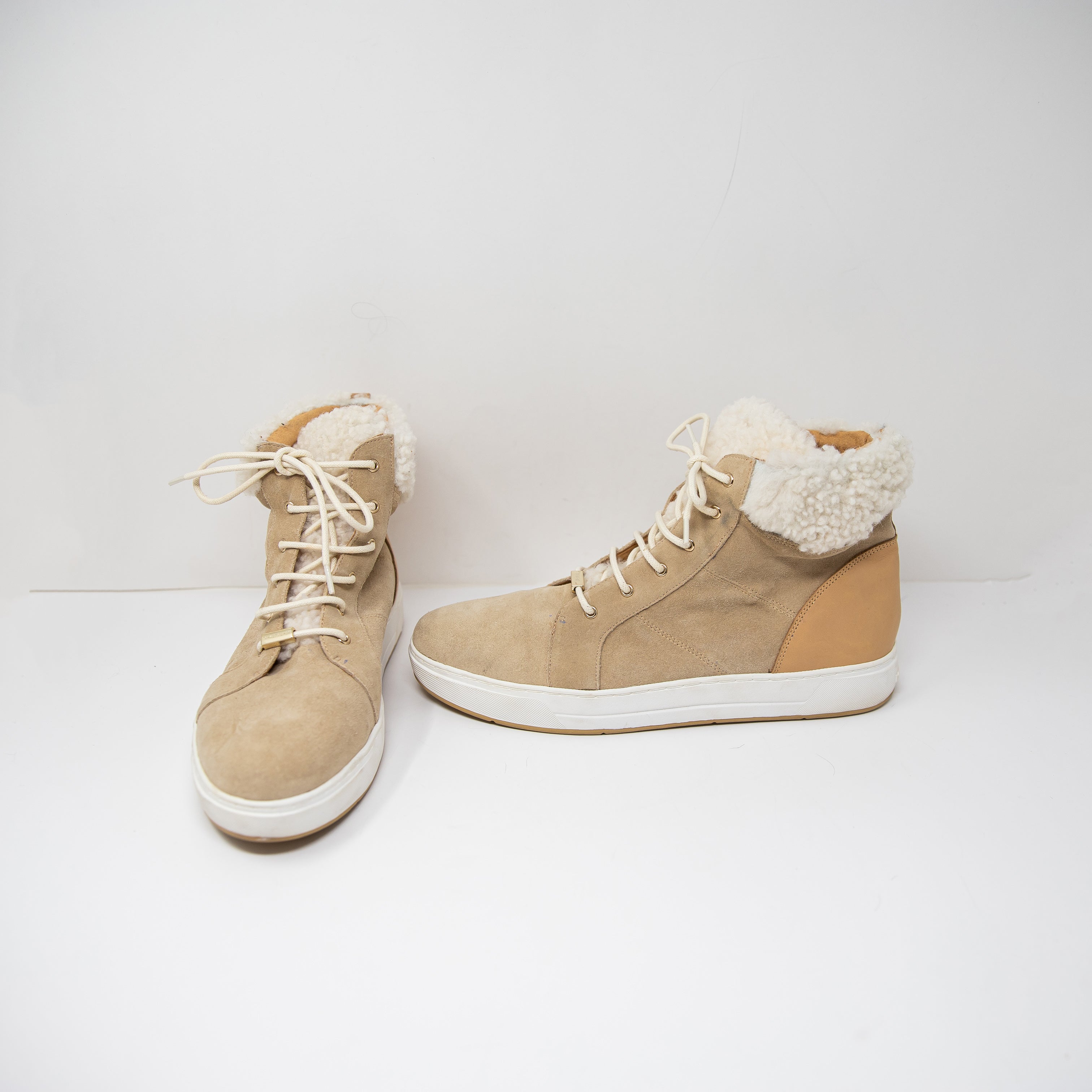 Donald Pliner Remi Suede Shearling High Top Lace Up Sneakers Shoes Natural 11