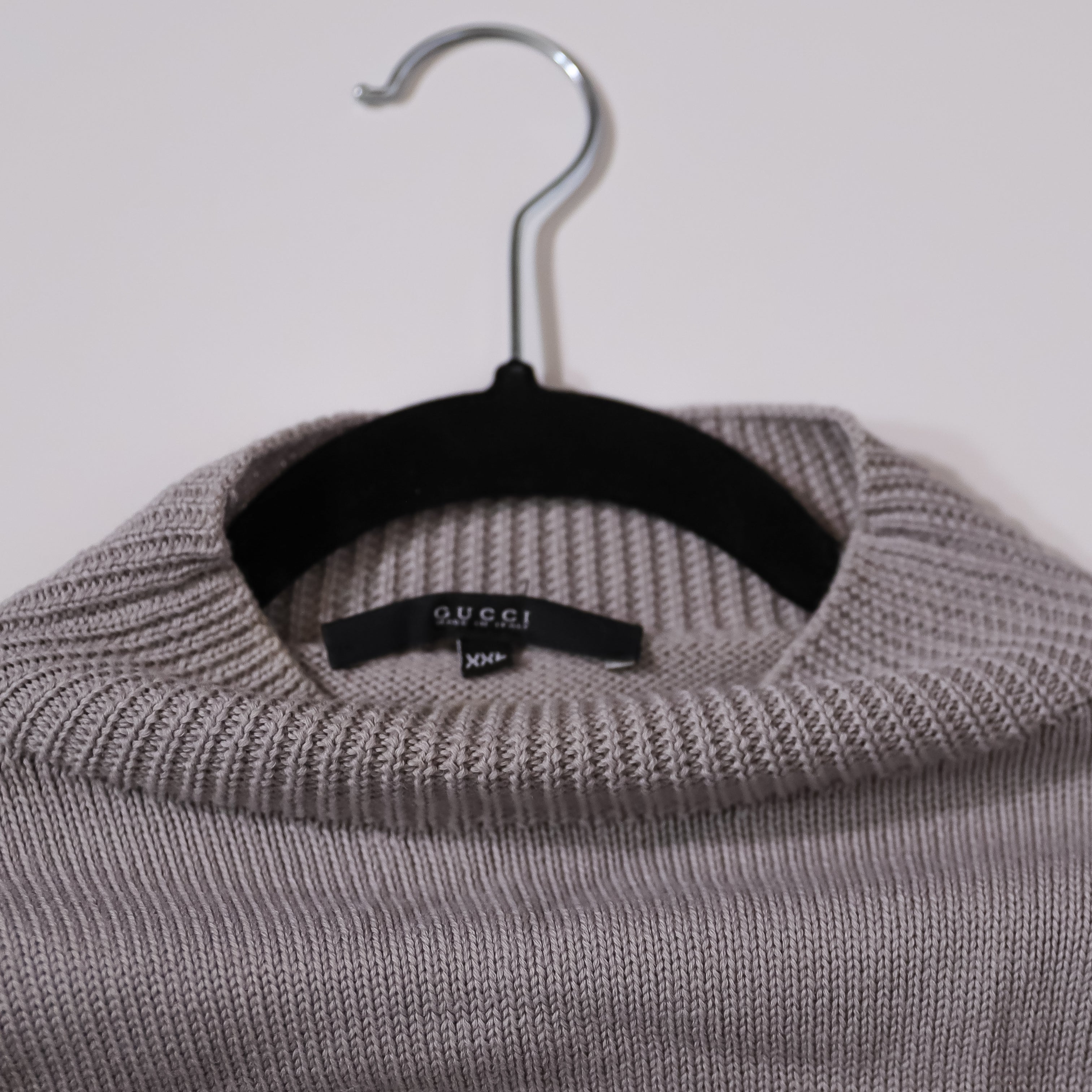 Gucci Men's Wool Knit Stretch Mock Neck Long Sleeve Pullover Sweater Gray XXL