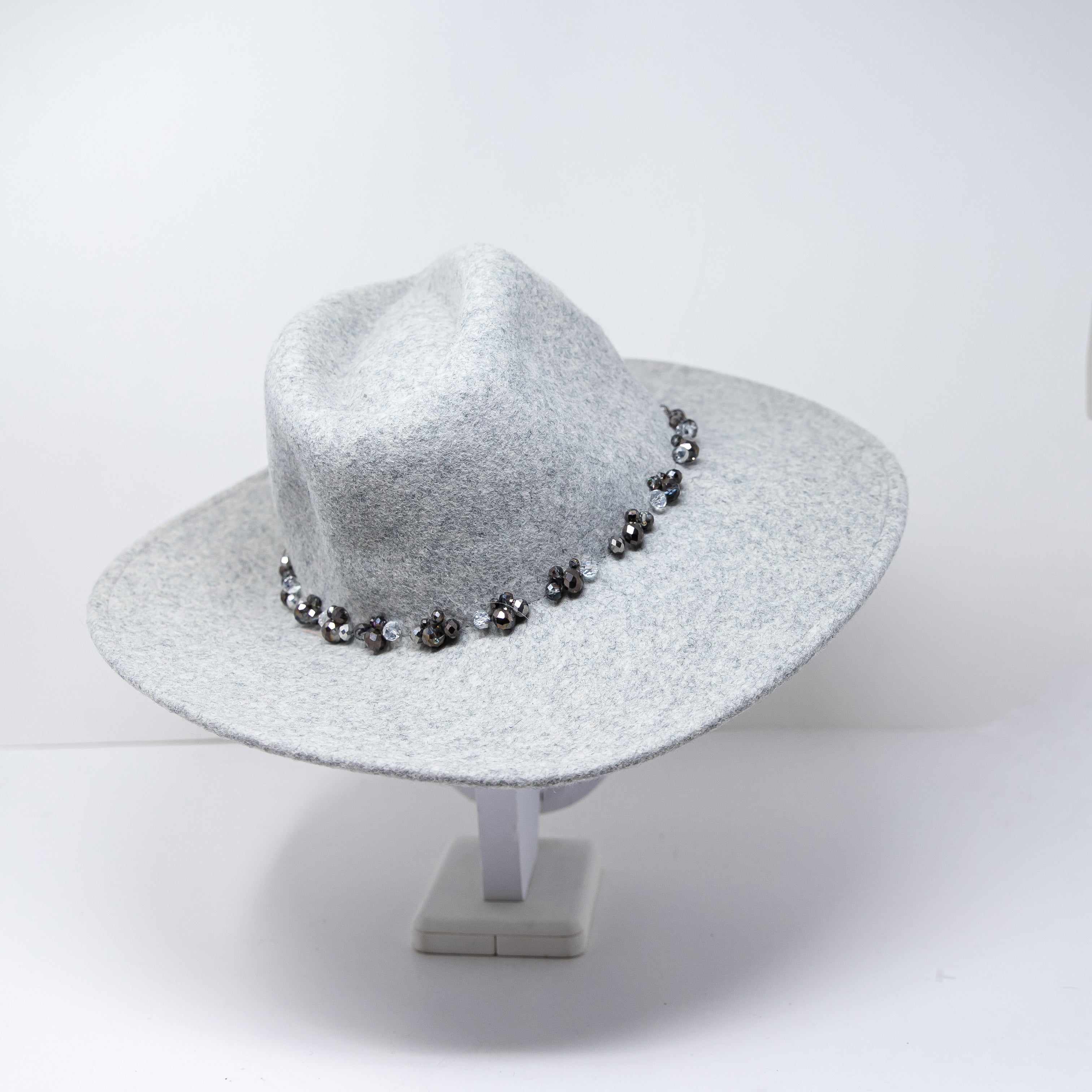 Boutique Wool Fedora Felt Butterfly Beaded Embellished Hat Gray One Size