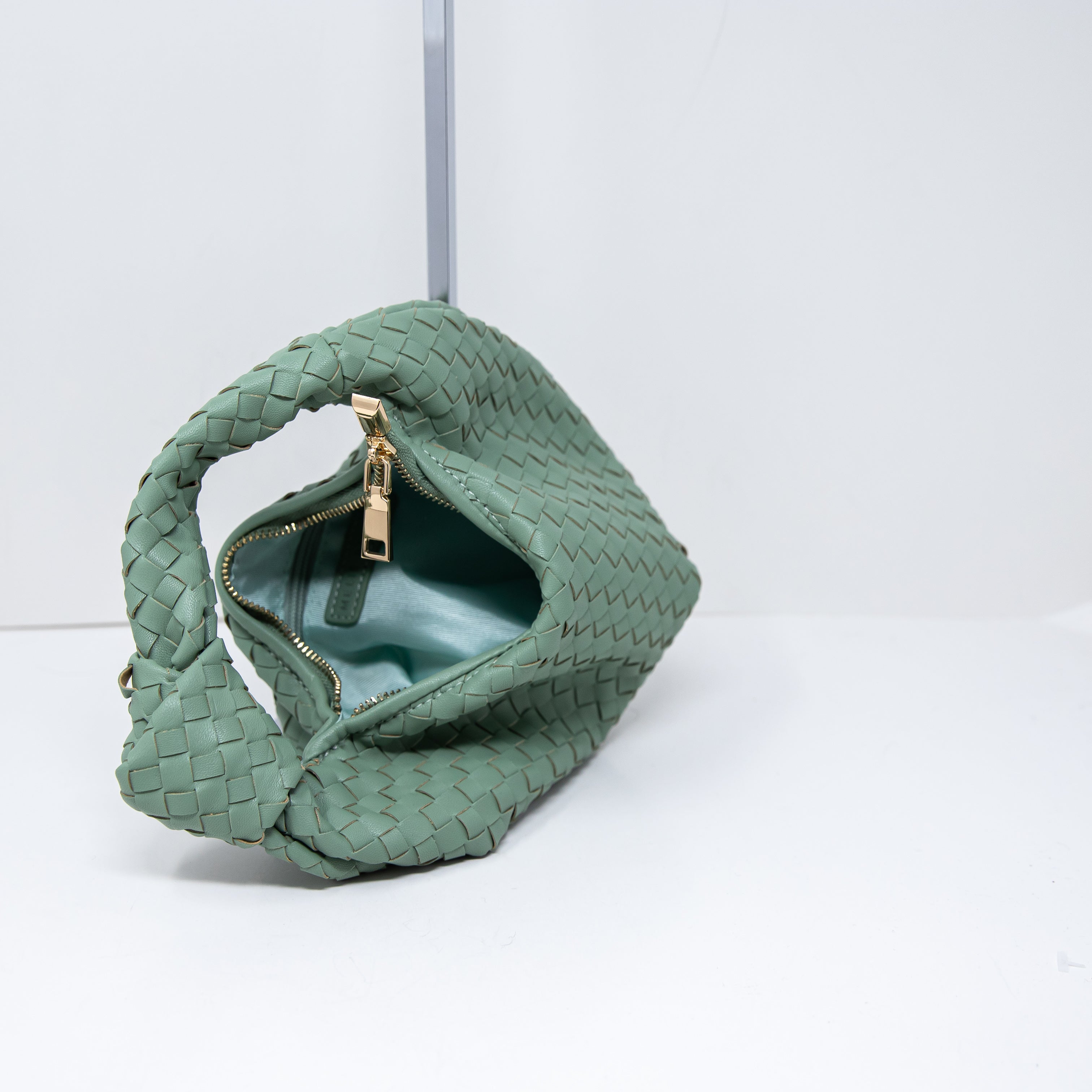 Melie Bianco The Brigitte Faux Vegan Braided Woven Leather Mini Purse Bag Mint