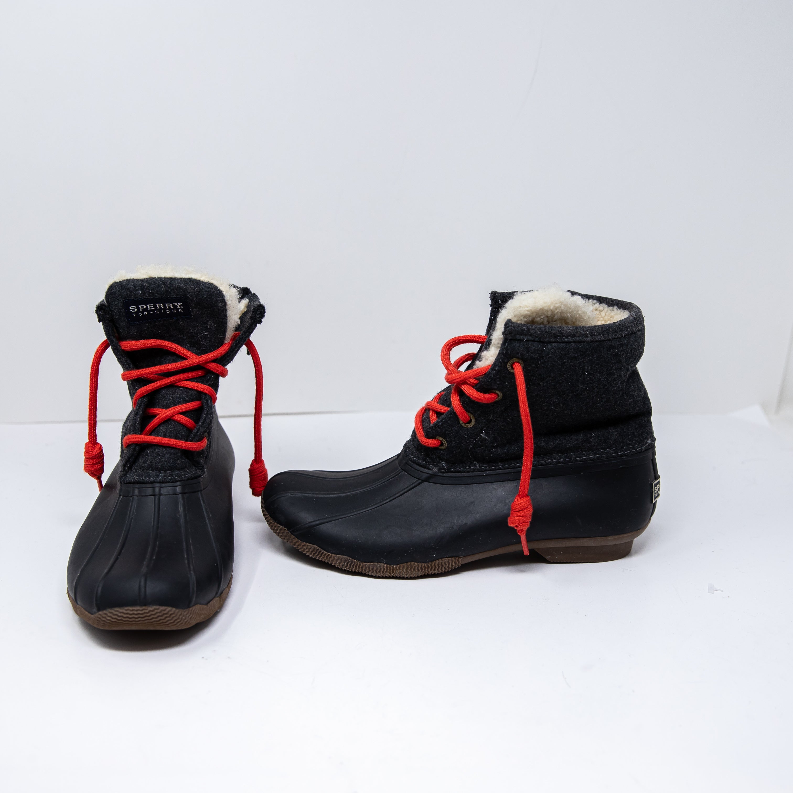 Sperry Topsider Women's Saltwater Waterproof Faux Fur Lined Boots Shoes Black 7