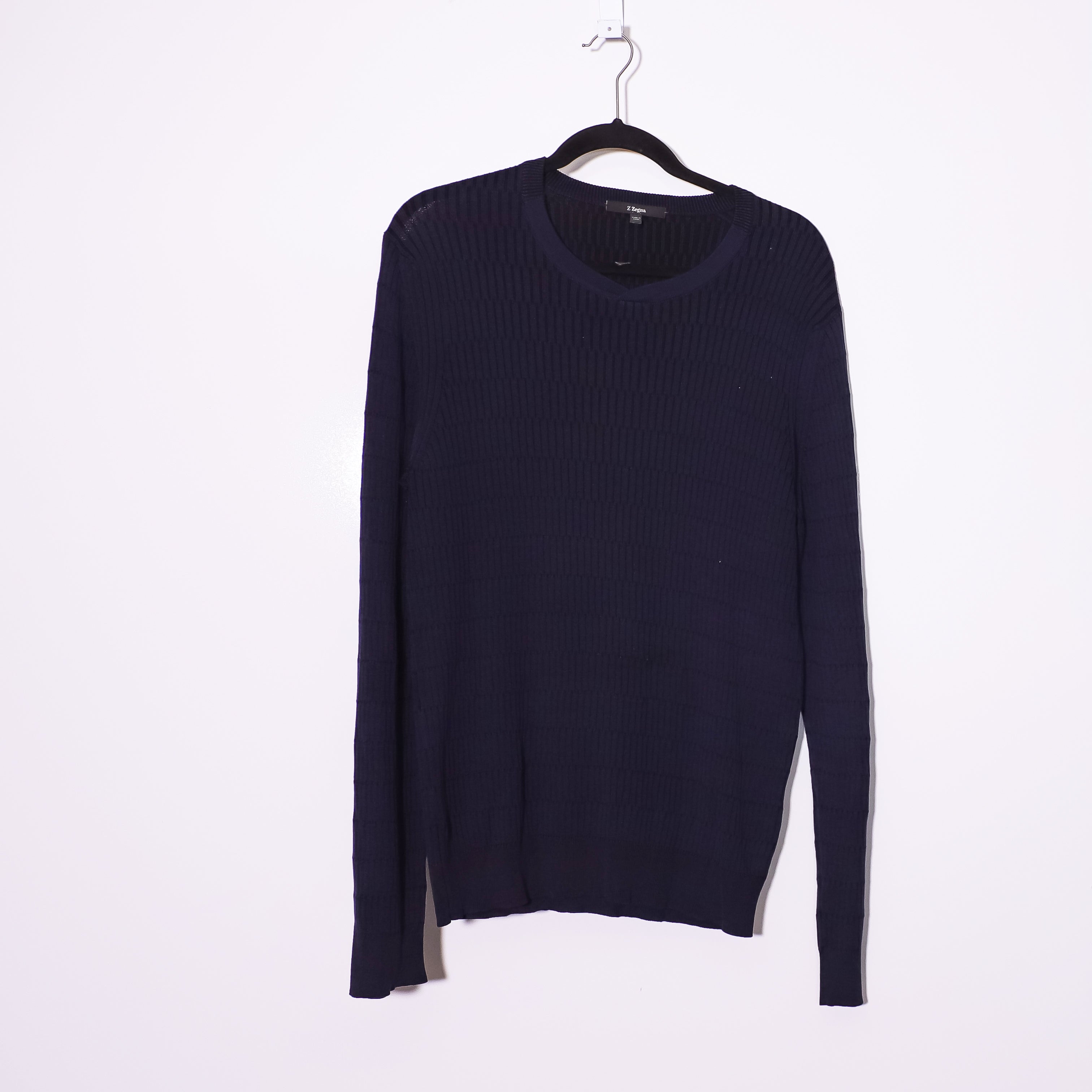 Z Zegna Men's Cotton Silk Ribbed Knit Crew Neck Long Sleeve Pullover Sweater XL