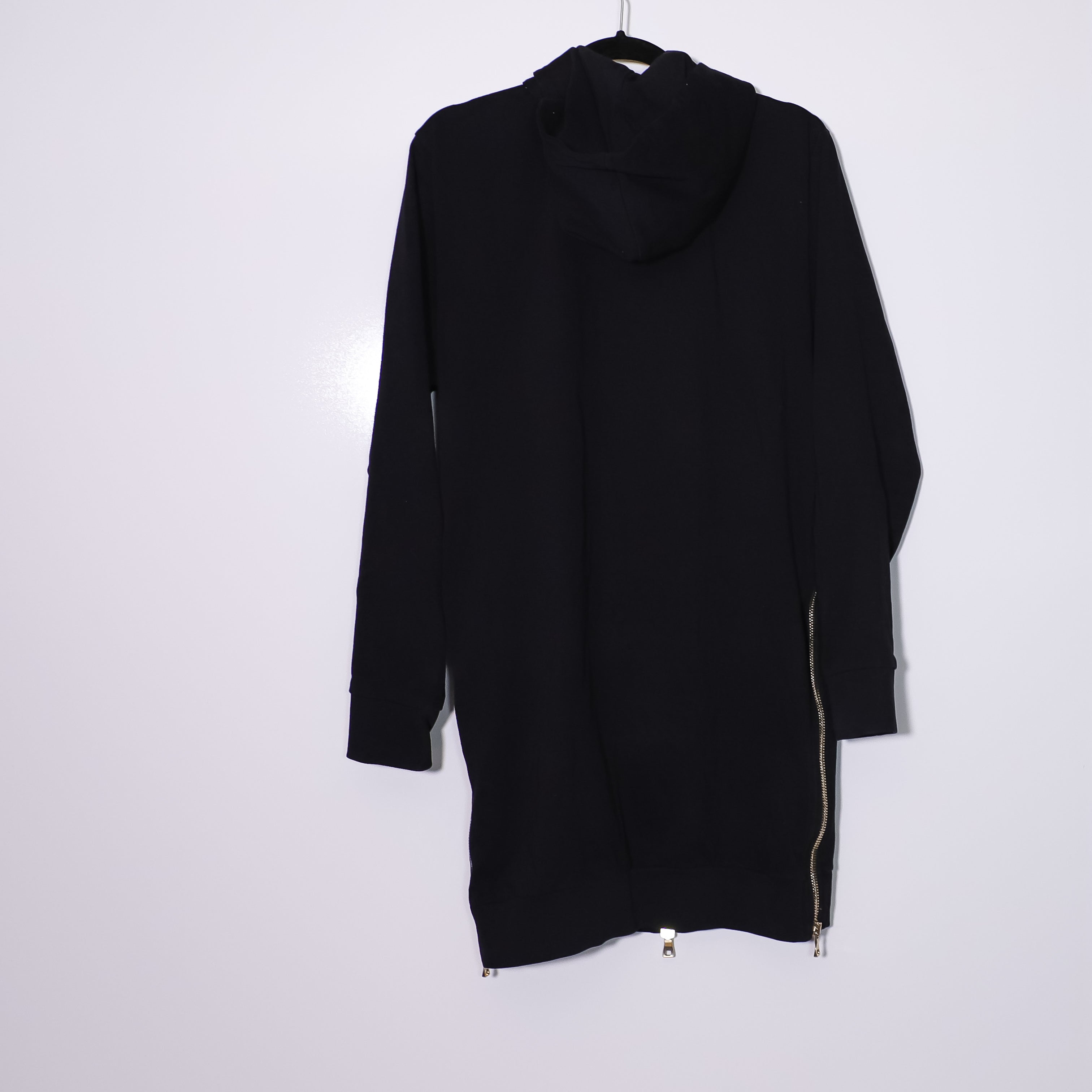 Balmain Men's Black Long Side Full Zip Cotton Hoodie Jacket Solid Black Large