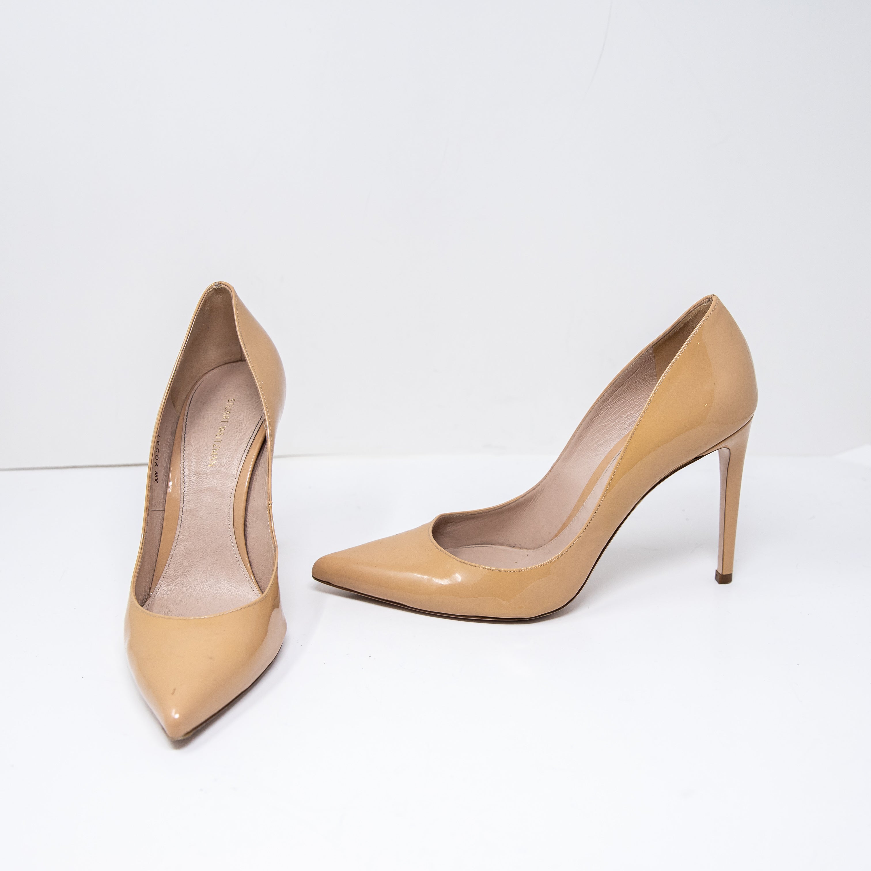 Stuart Weitzman Women's Patent Leather Almond Toe Slip On Stiletto High Heels